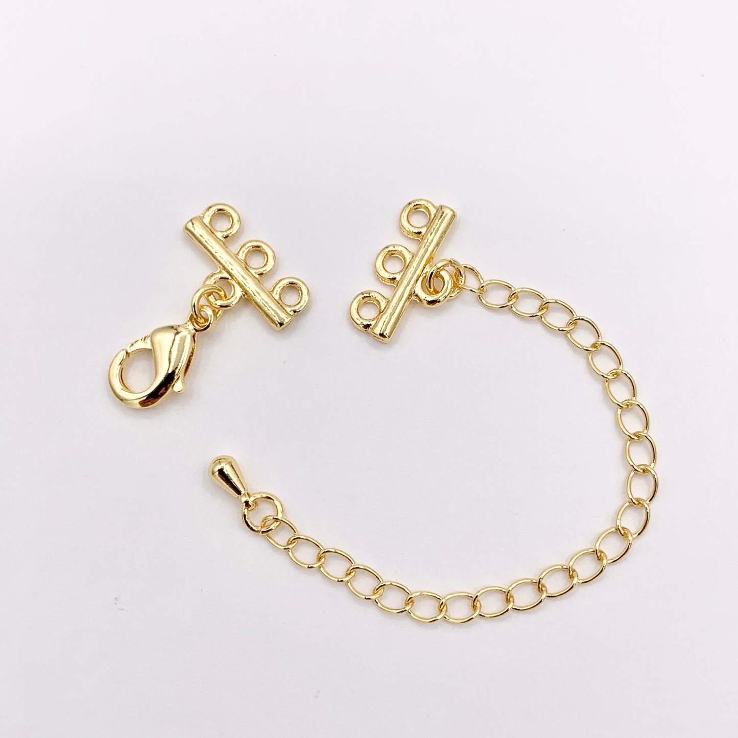 3 Strand Gold Lobster Clasps + 3" Extender Chain in 18K Gold Plated Copper Triple Clasp Component for Jewelry Making 10 PCS