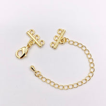 Load image into Gallery viewer, 3 Strand Gold Lobster Clasps + 3" Extender Chain in 18K Gold Plated Copper Triple Clasp Component for Jewelry Making 10 PCS
