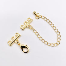 Load image into Gallery viewer, 3 Strand Gold Lobster Clasps + 3" Extender Chain in 18K Gold Plated Copper Triple Clasp Component for Jewelry Making 10 PCS
