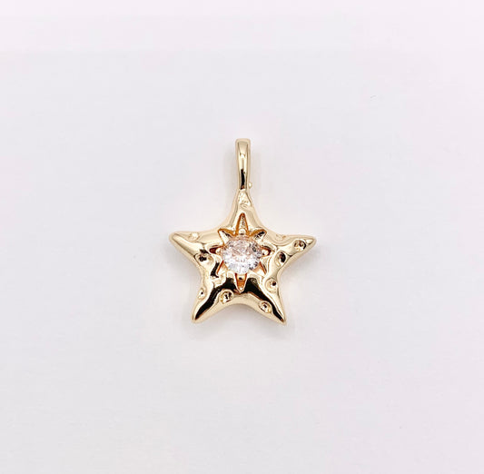 Cute CZ Pave Star Pendant in Real Gold 18K Plated Copper 8 PCS