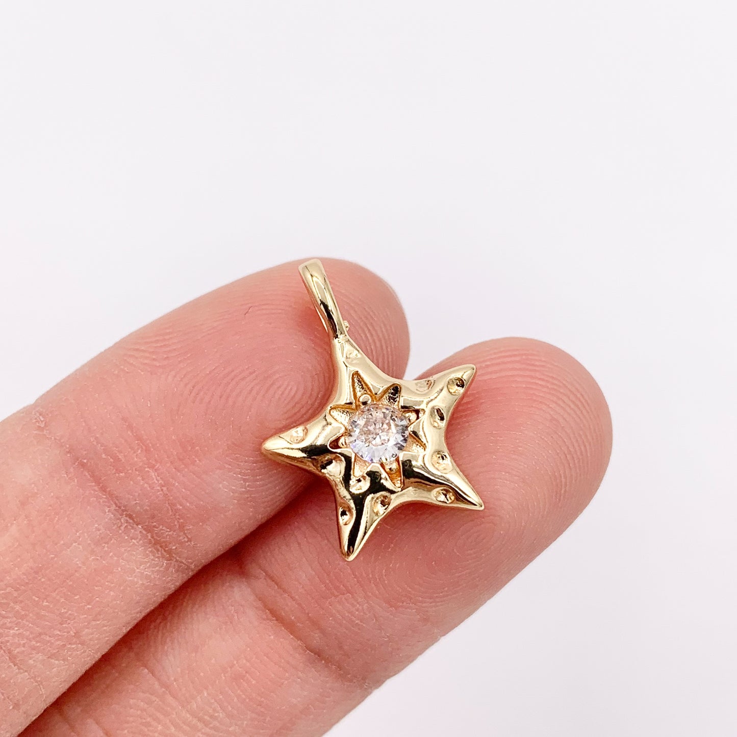 Cute CZ Pave Star Pendant in Real Gold 18K Plated Copper 8 PCS