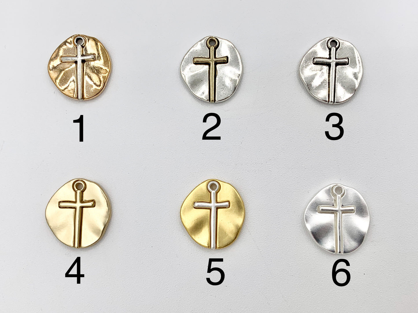 19mm Pewter Small Free Formed Cross Coin Charms Religious Pendant in 10 Colors