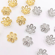 Load image into Gallery viewer, 10mm Flower Bead Caps in 18K Gold/Silver Plated Copper Jewelry Findings 50 PCS
