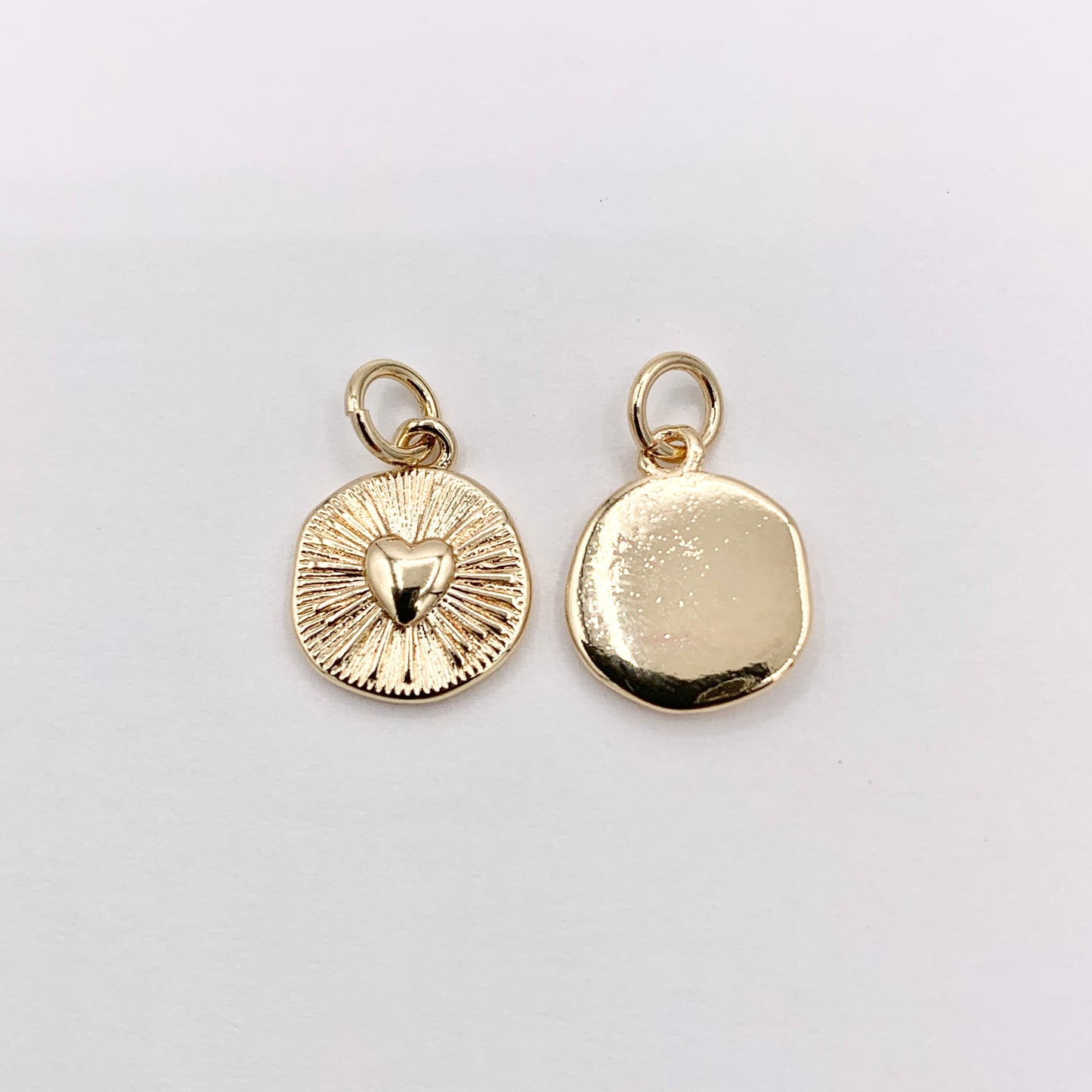 10mm Tiny Heart Coin Charm in Real Gold 18K Plated Over Copper 10 PCS