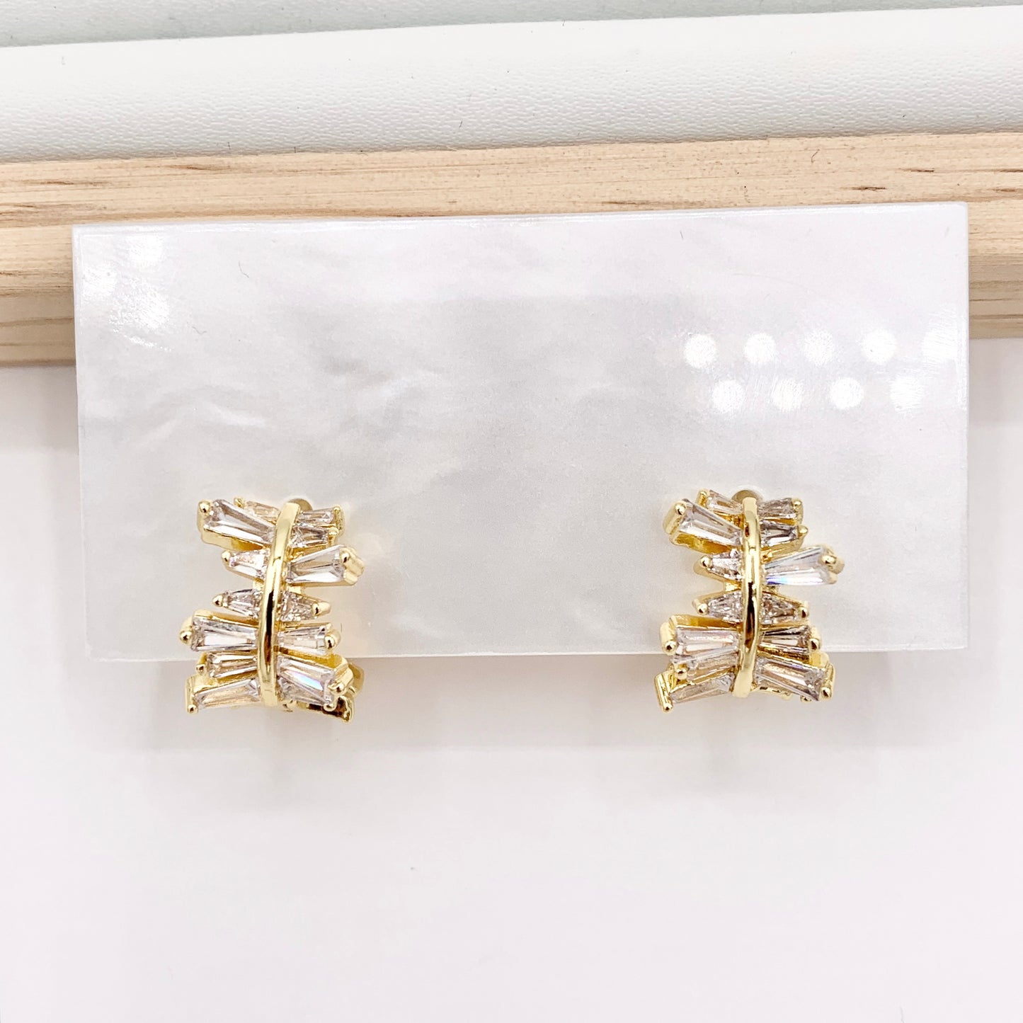 Irregular Horizontal Lined Micro Pave CZ Earring Huggies in Real 18K Gold/Silver Plated Copper 15mm 3 PAIRS