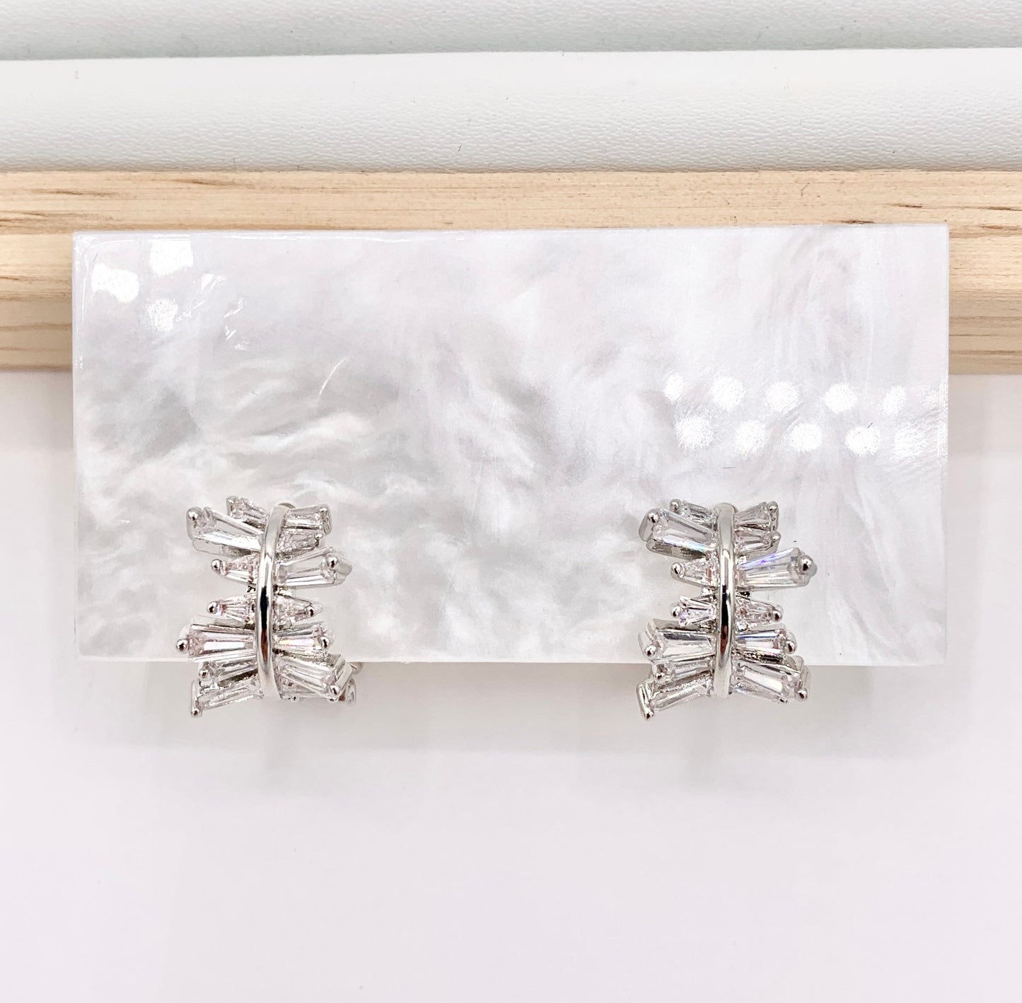 Irregular Horizontal Lined Micro Pave CZ Earring Huggies in Real 18K Gold/Silver Plated Copper 15mm 3 PAIRS