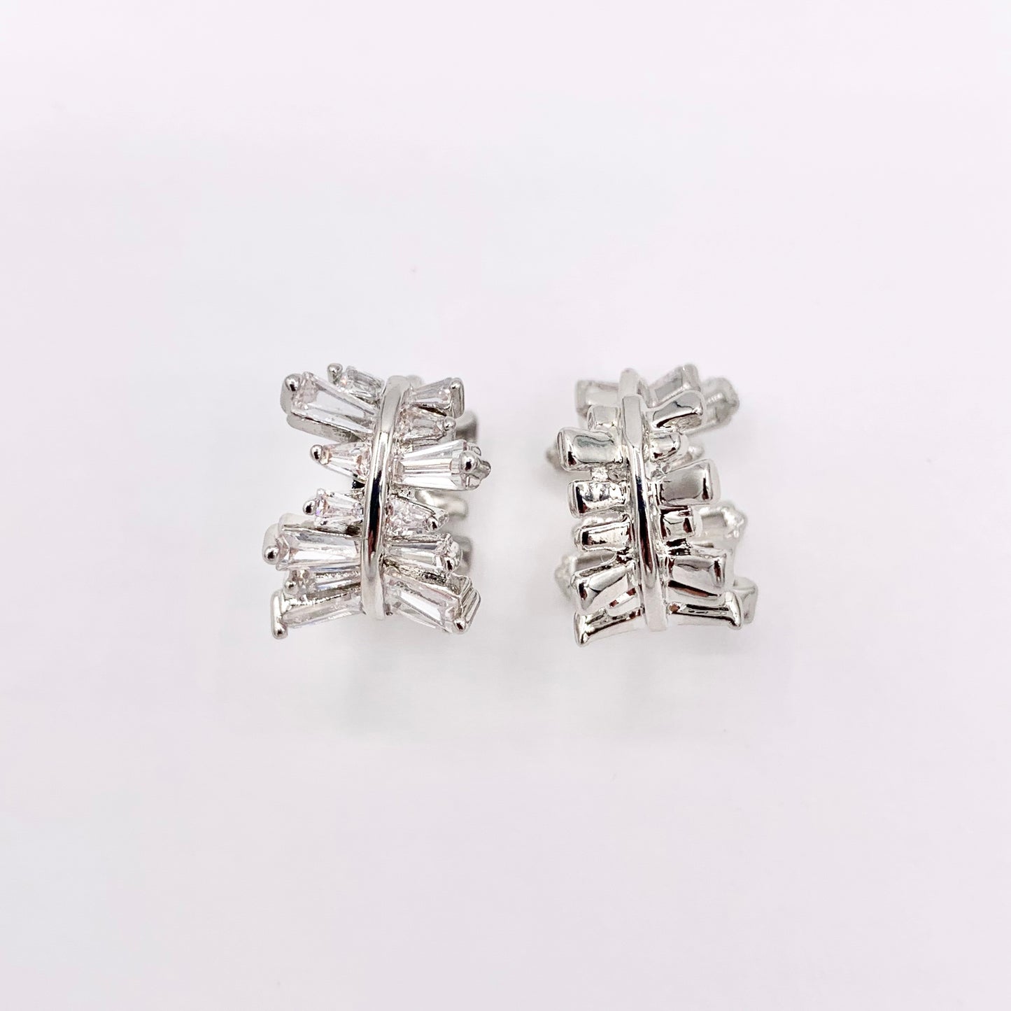 Irregular Horizontal Lined Micro Pave CZ Earring Huggies in Real 18K Gold/Silver Plated Copper 15mm 3 PAIRS
