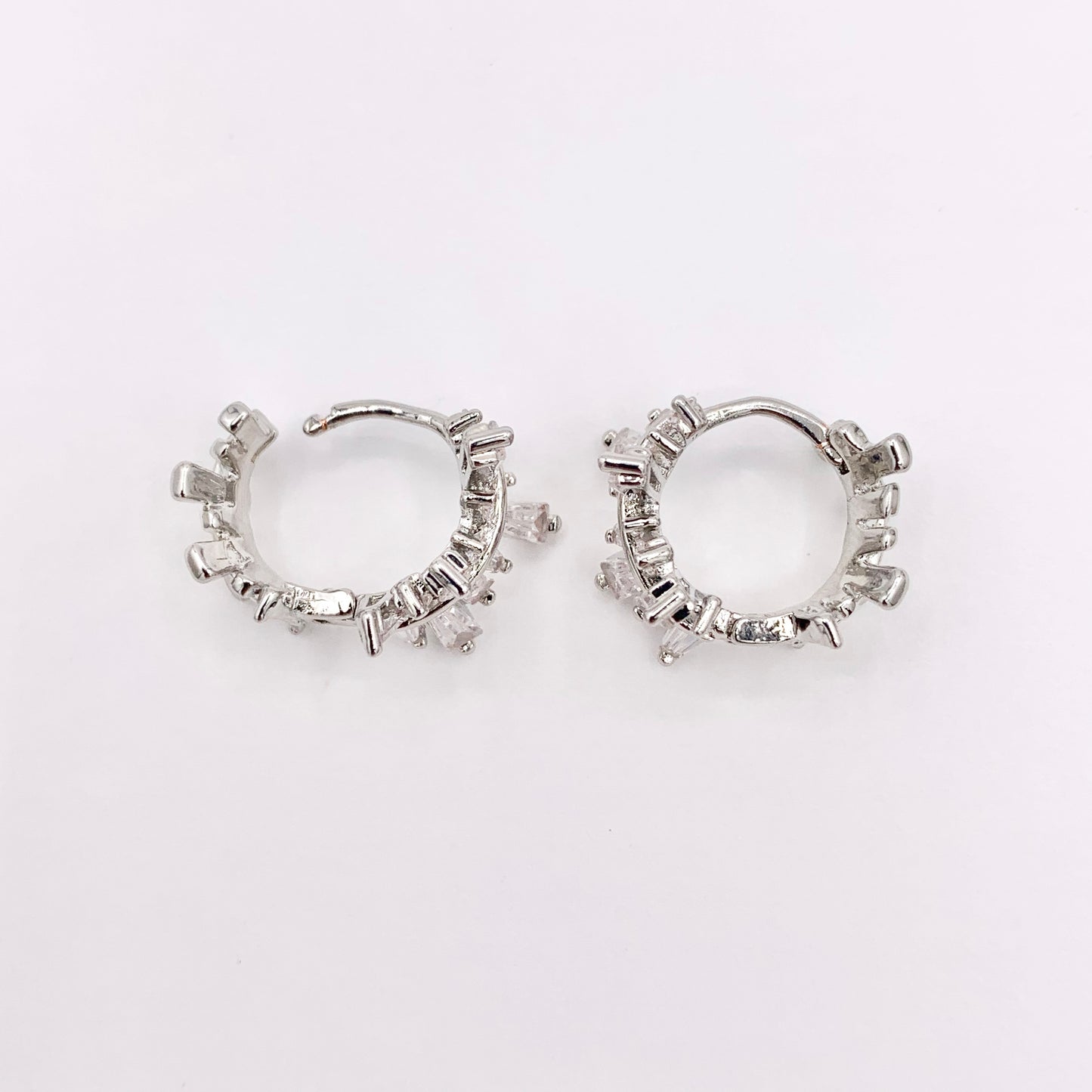 Irregular Horizontal Lined Micro Pave CZ Earring Huggies in Real 18K Gold/Silver Plated Copper 15mm 3 PAIRS