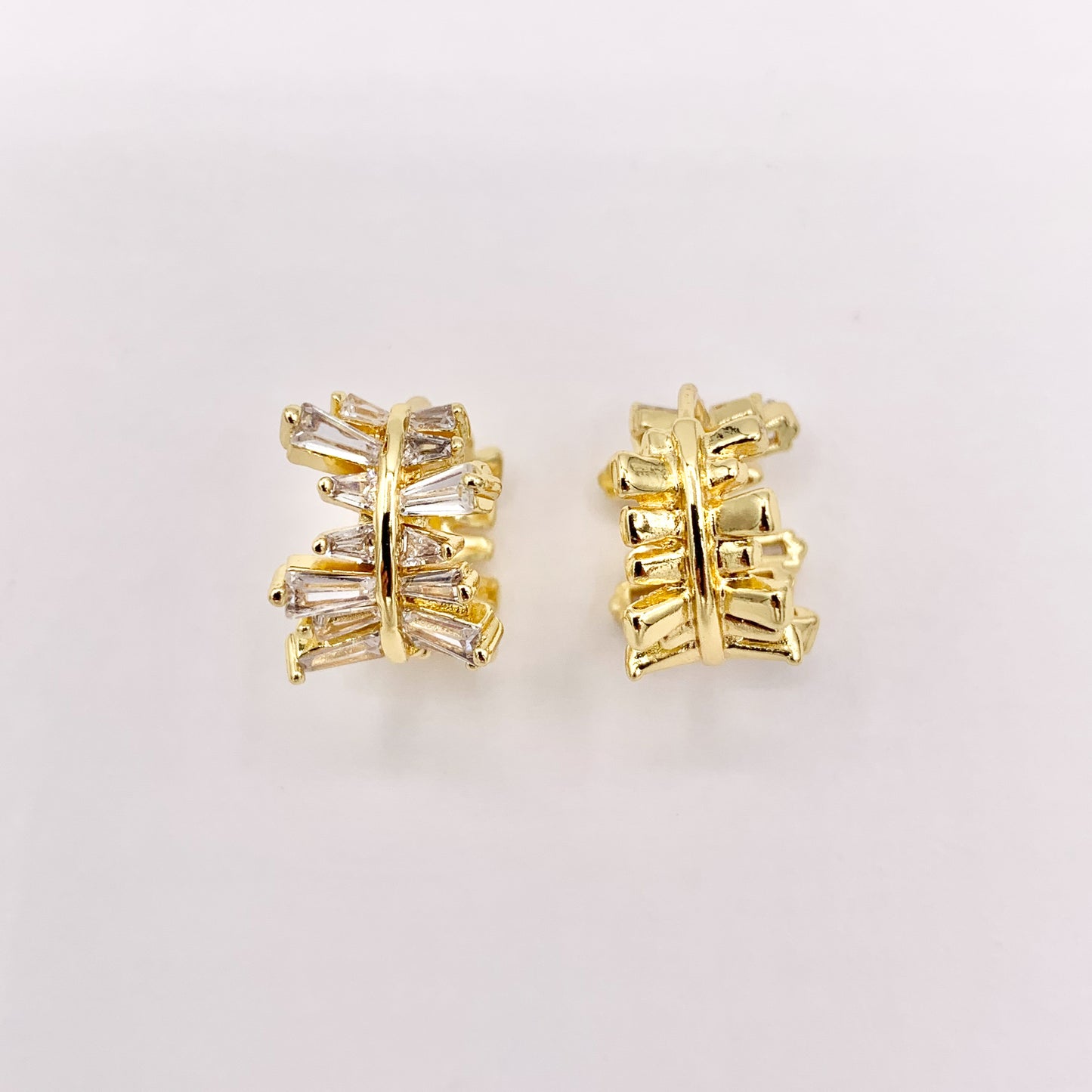 Irregular Horizontal Lined Micro Pave CZ Earring Huggies in Real 18K Gold/Silver Plated Copper 15mm 3 PAIRS