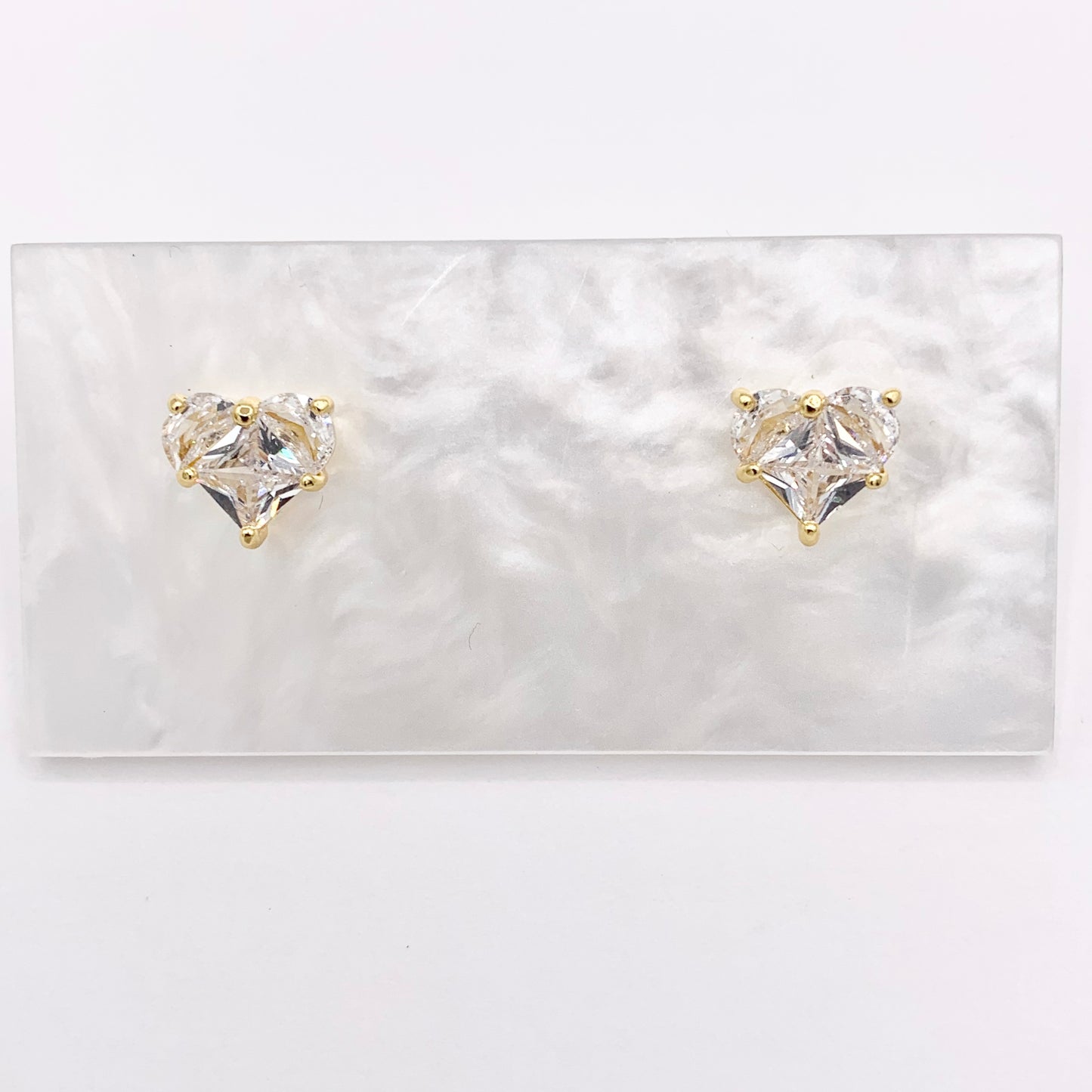 Cute Tiny Heart Earring Studs in Rhinestone CZ Pave Designed in 18K Gold or Silver Plated Copper 4 PAIRS