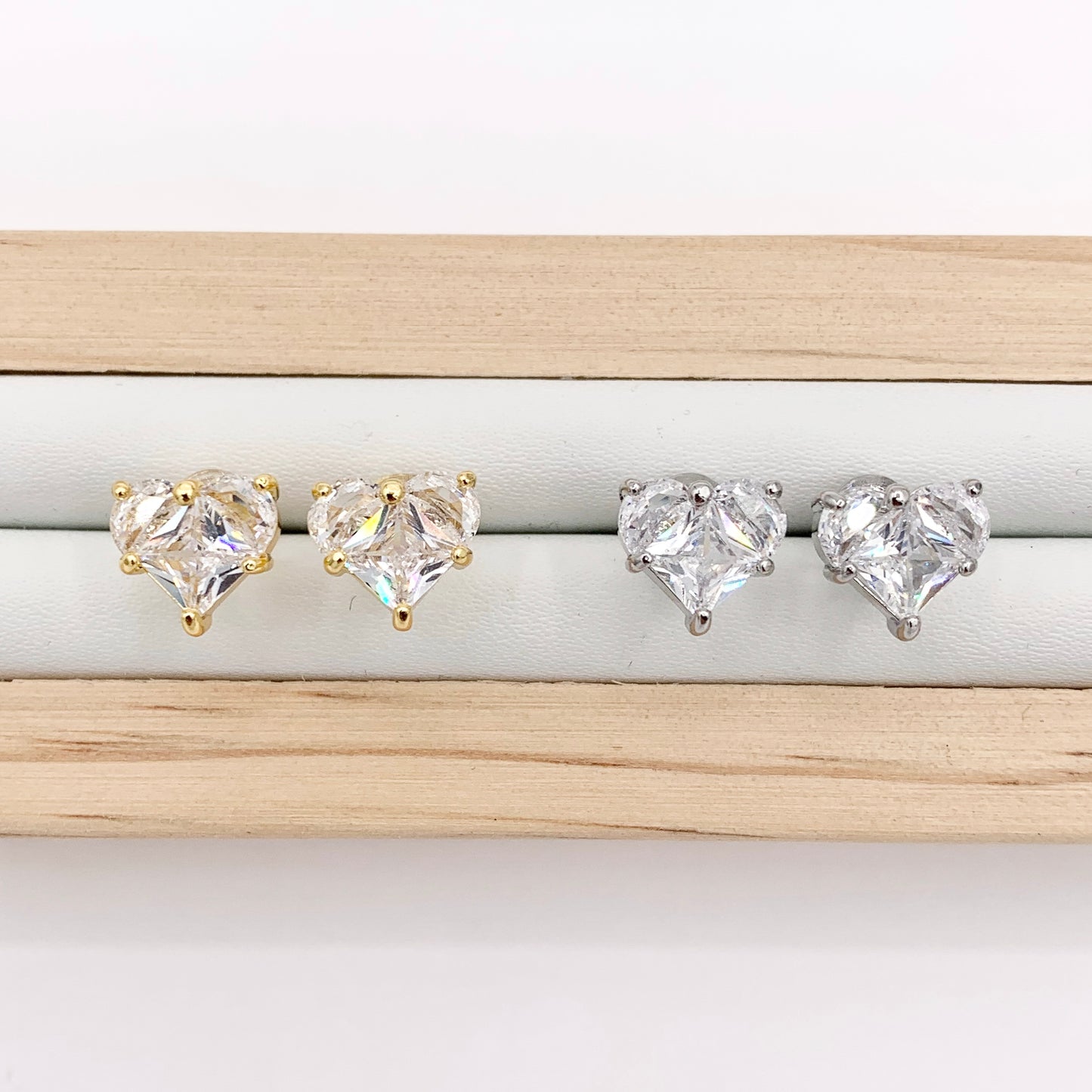 Cute Tiny Heart Earring Studs in Rhinestone CZ Pave Designed in 18K Gold or Silver Plated Copper 4 PAIRS