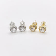 Cargar imagen en el visor de la galería, 18K Gold/Platinum Plated CZ Pave Round Halo Earring Studs Over Copper 5 PAIRS
