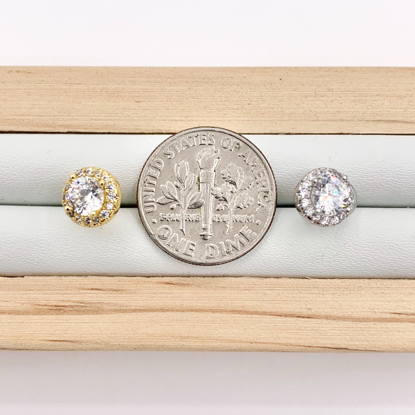 18K Gold/Platinum Plated CZ Pave Round Halo Earring Studs Over Copper 5 PAIRS