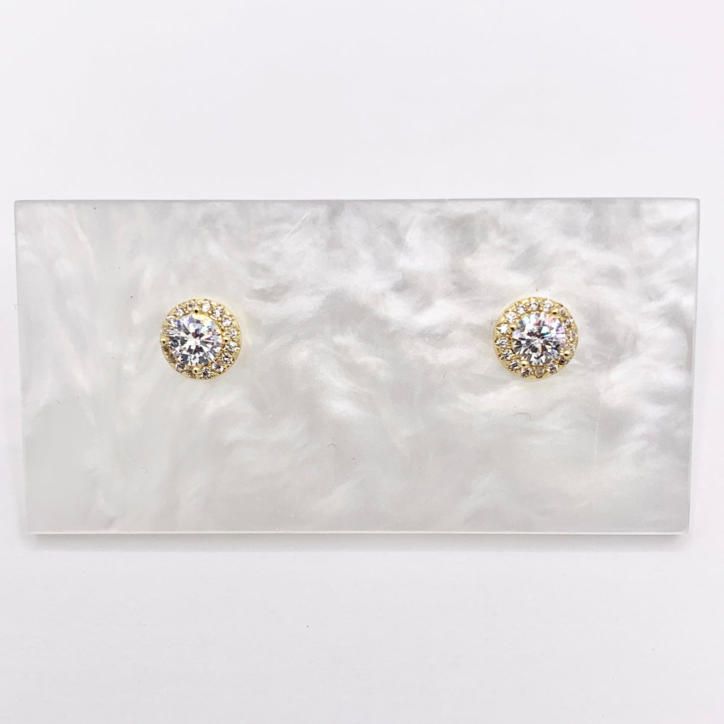 18K Gold/Platinum Plated CZ Pave Round Halo Earring Studs Over Copper 5 PAIRS