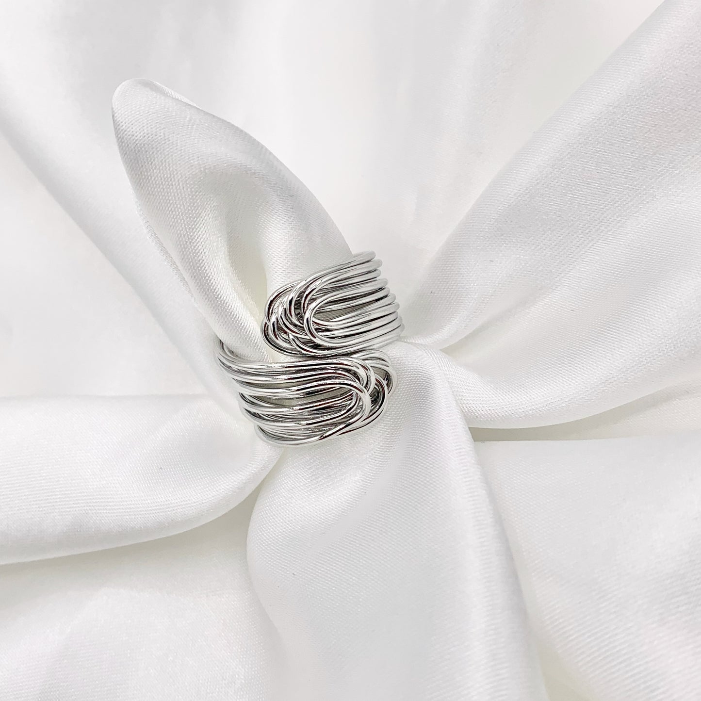 18K Gold and Silver Plated Plain Wire Wrapped Bypass Adjustable Ring 5 PCS