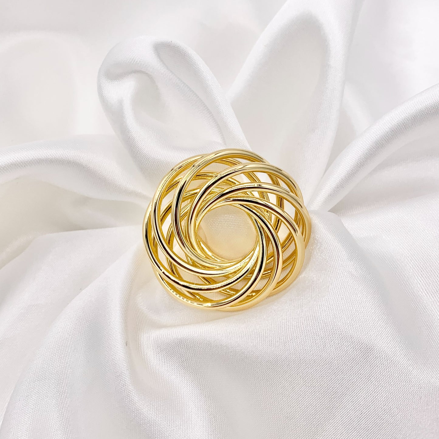 Large Swirl Wreath Ring in 18K Gold Plated Plain Wire Wrapped Adjustable Ring 3 PCS