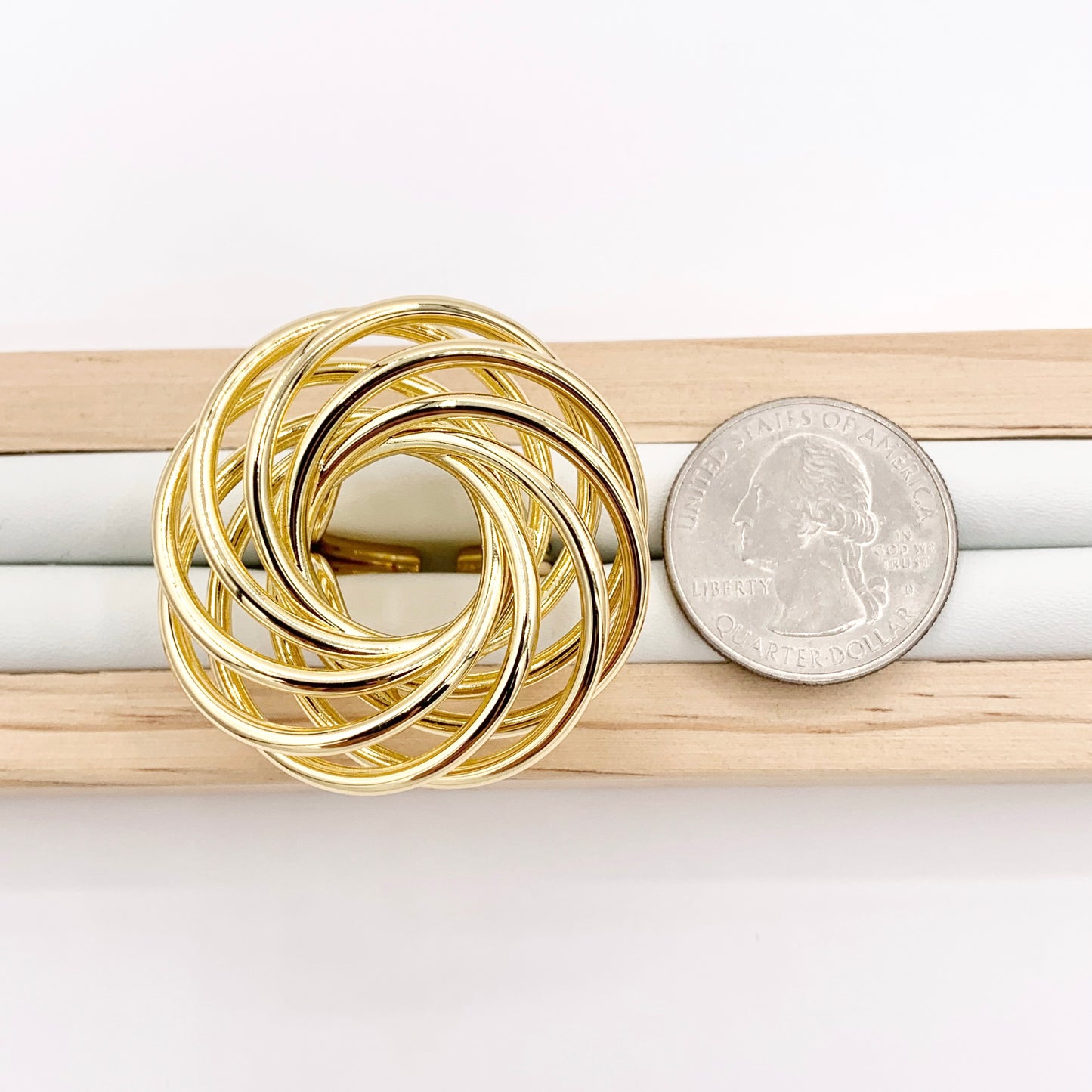 Large Swirl Wreath Ring in 18K Gold Plated Plain Wire Wrapped Adjustable Ring 3 PCS