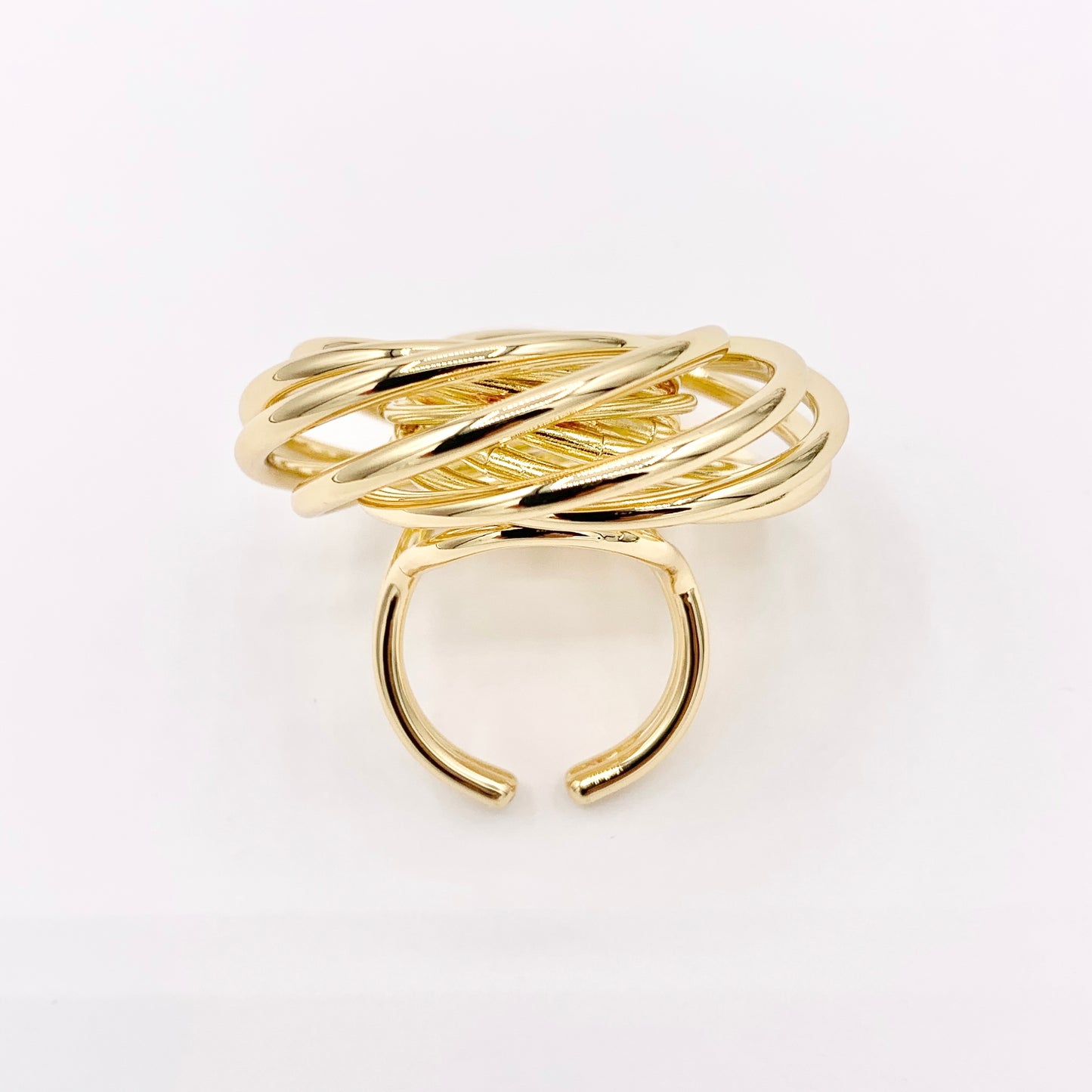 Large Swirl Wreath Ring in 18K Gold Plated Plain Wire Wrapped Adjustable Ring 3 PCS