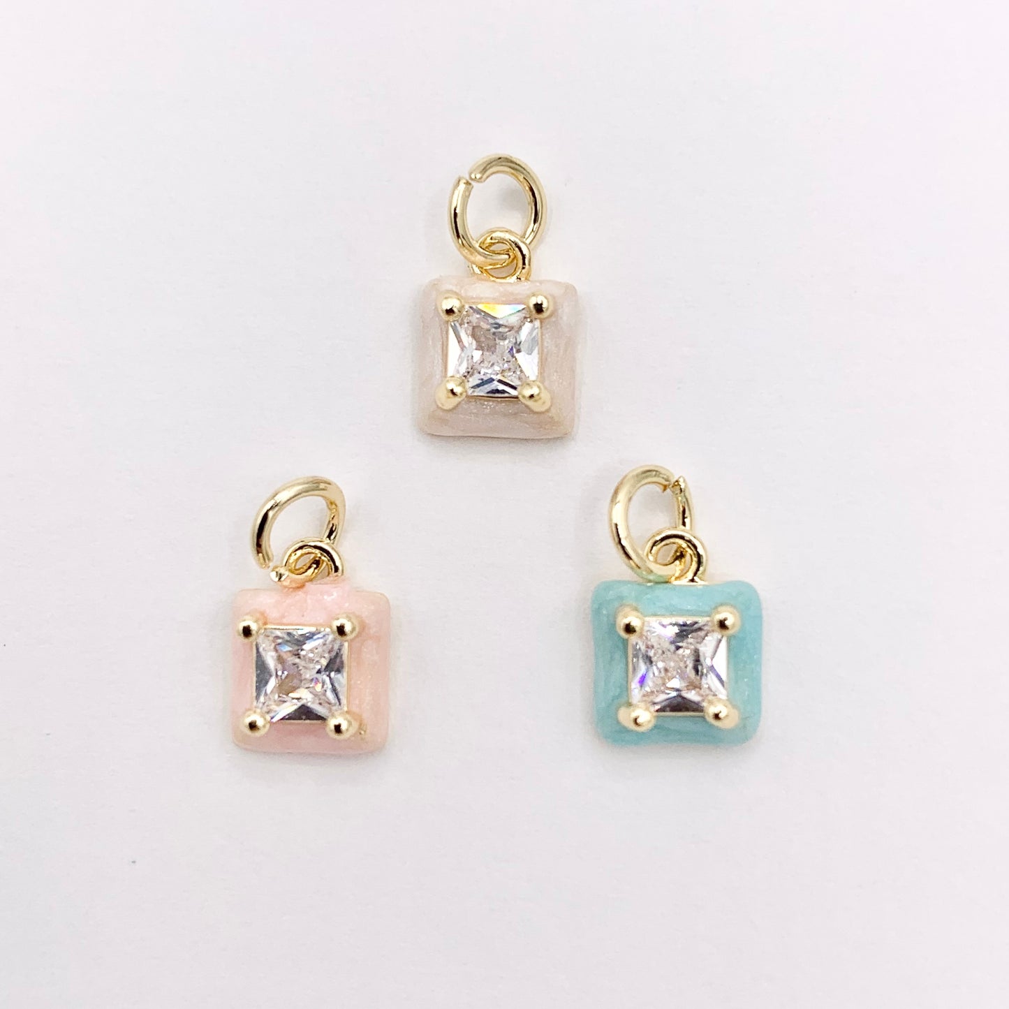 Real Gold 18K Plated Enamel & CZ Pave Tiny Square Charm Over Copper 10 PCS