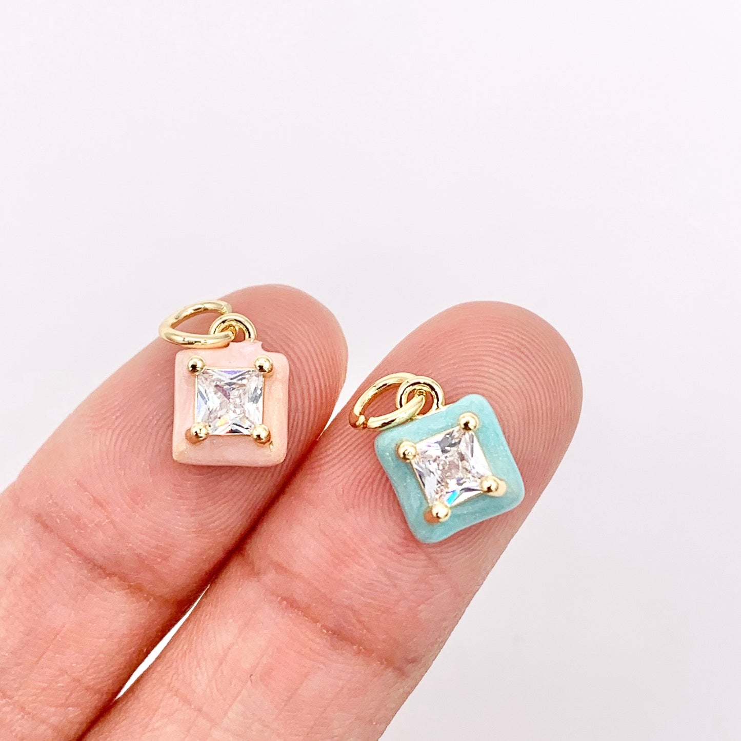 Real Gold 18K Plated Enamel & CZ Pave Tiny Square Charm Over Copper 10 PCS