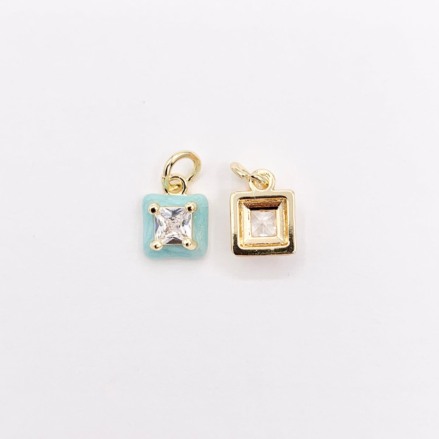 Real Gold 18K Plated Enamel & CZ Pave Tiny Square Charm Over Copper 10 PCS