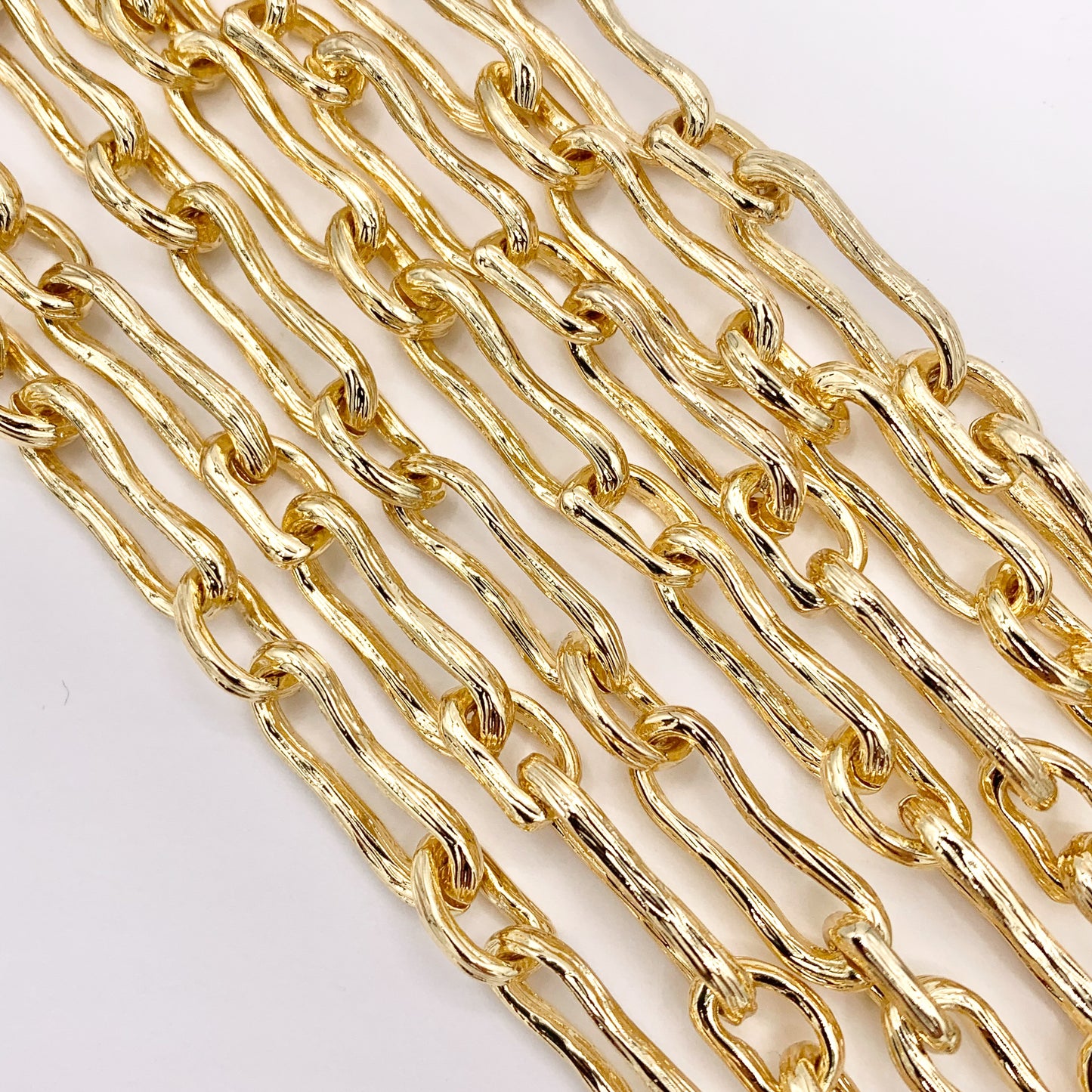 Textured Wavy Oval Link Chain in Real 18K Gold/Matte Silver Plated Copper By The Spool For Jewelry Making