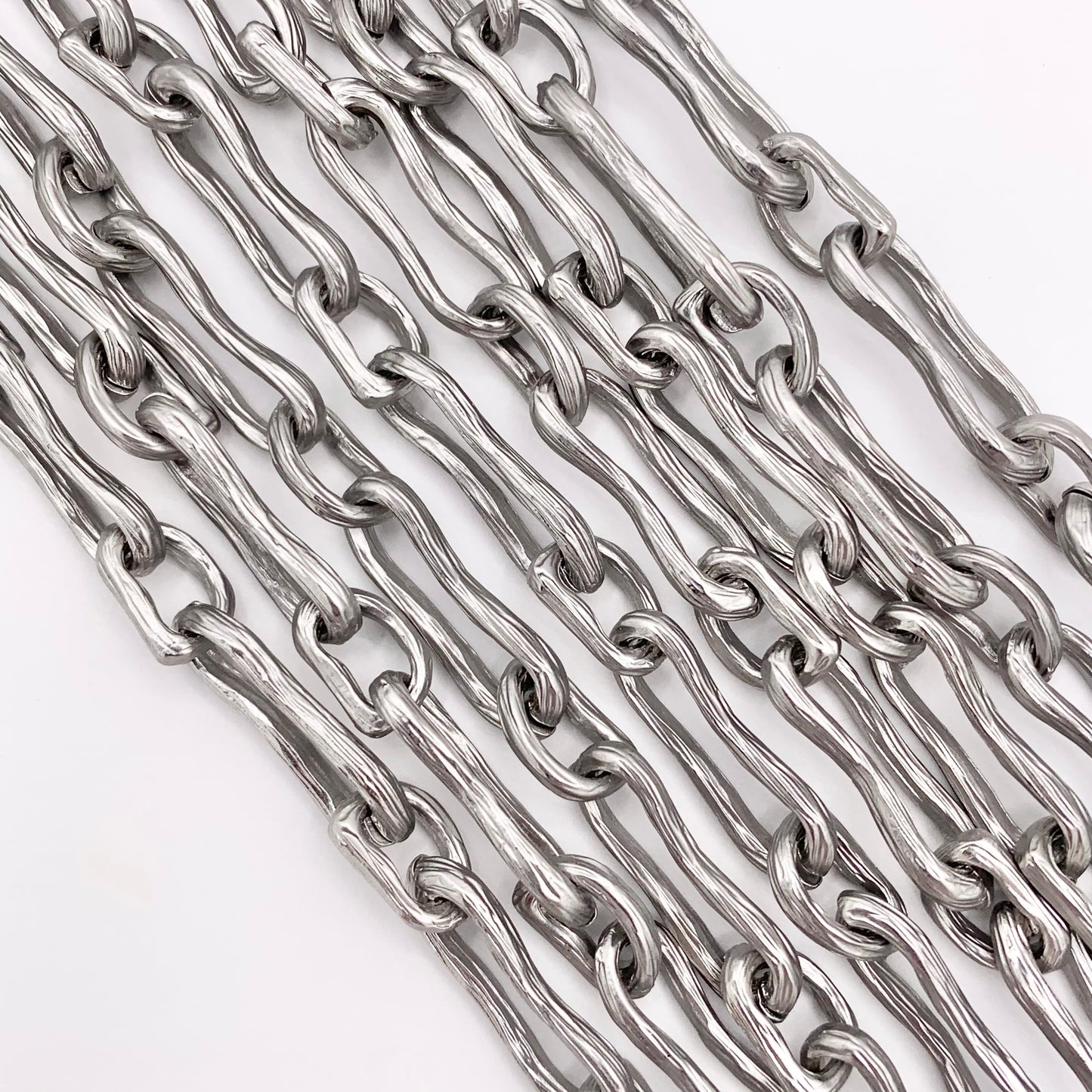 Textured Wavy Oval Link Chain in Real 18K Gold/Matte Silver Plated Copper By The Spool For Jewelry Making