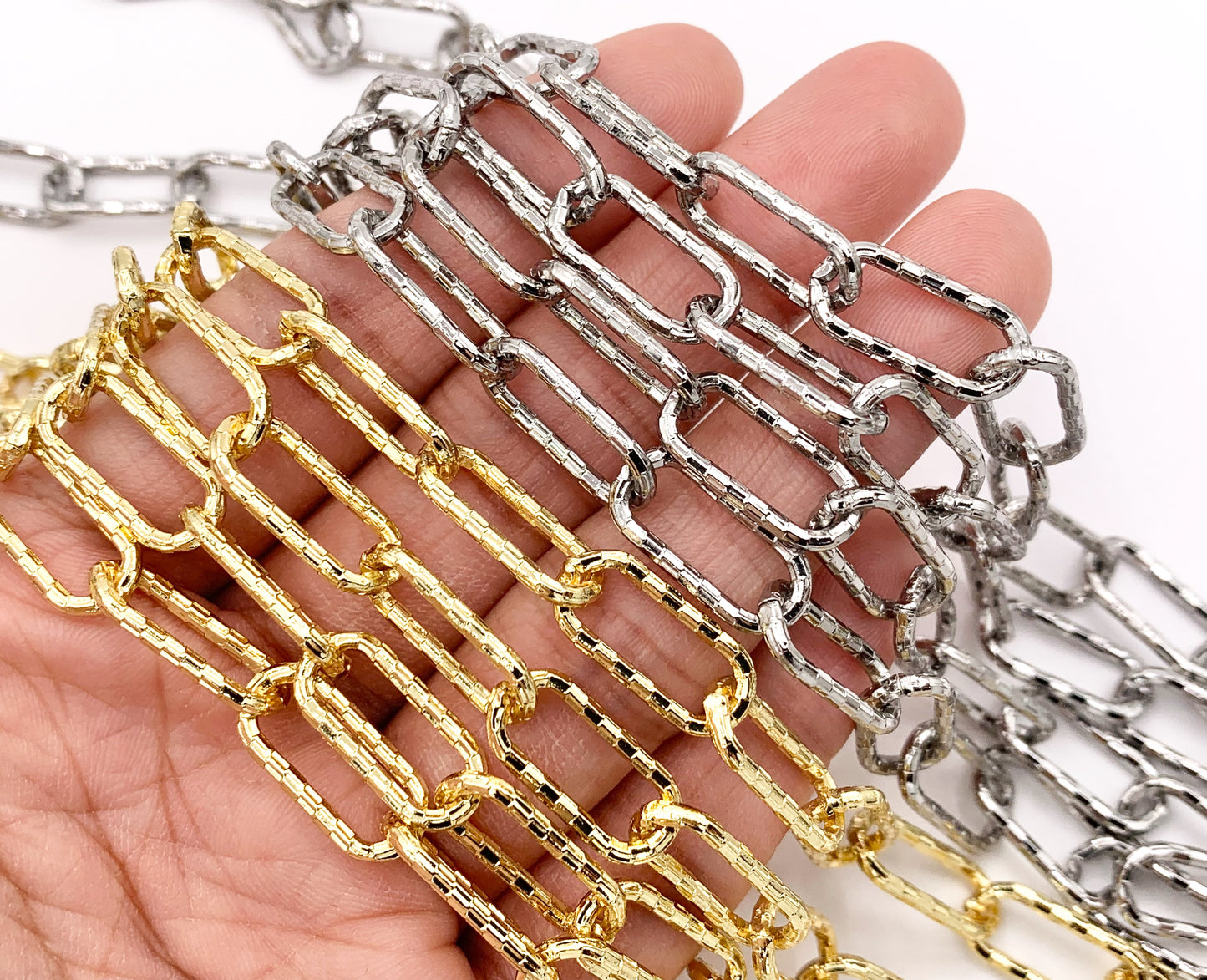 Faceted Paperclip Link Chain in Real 18K Gold/Silver Plated Copper By The Spool For Jewelry Making