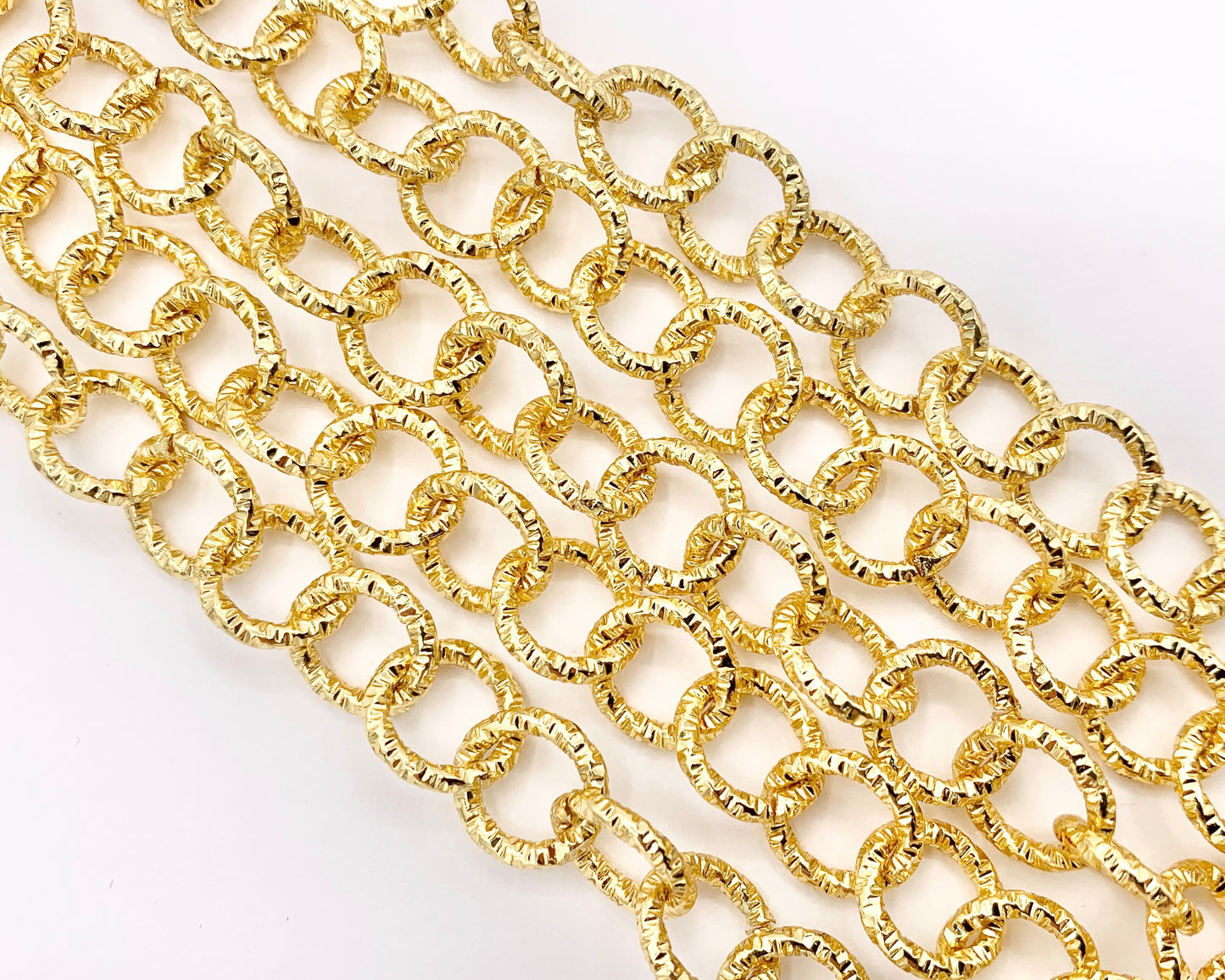Textured Circle Link Chain in Real 18K Gold Plated Copper By The Spool For Jewelry Making