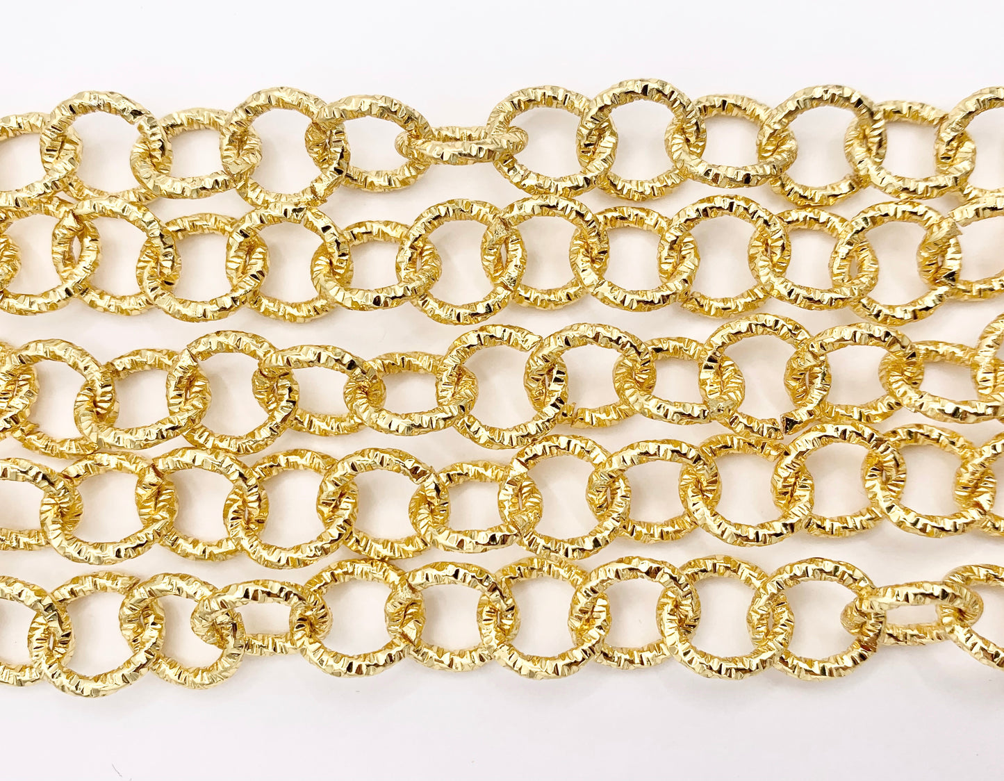 Textured Circle Link Chain in Real 18K Gold Plated Copper By The Spool For Jewelry Making