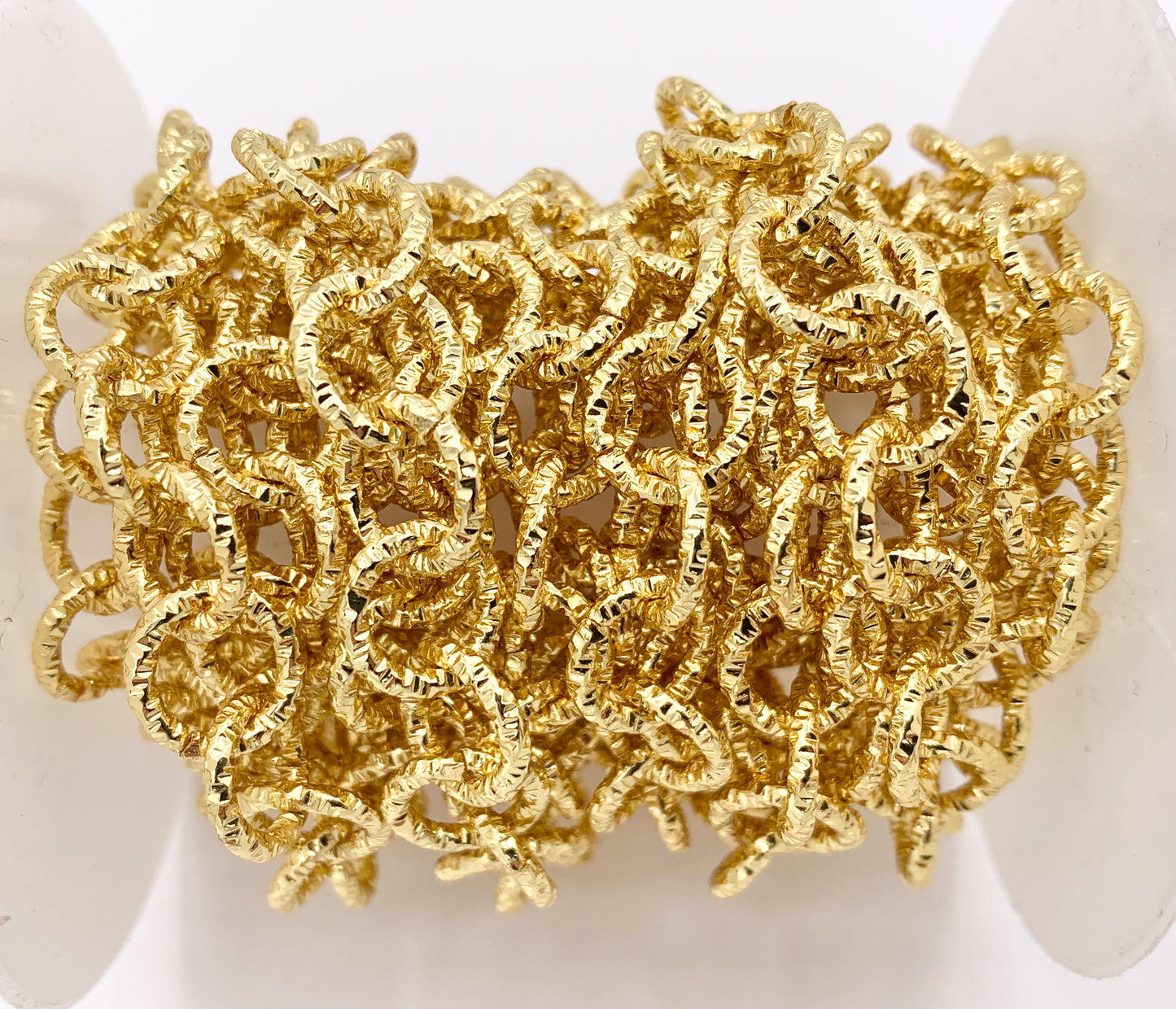 Textured Circle Link Chain in Real 18K Gold Plated Copper By The Spool For Jewelry Making