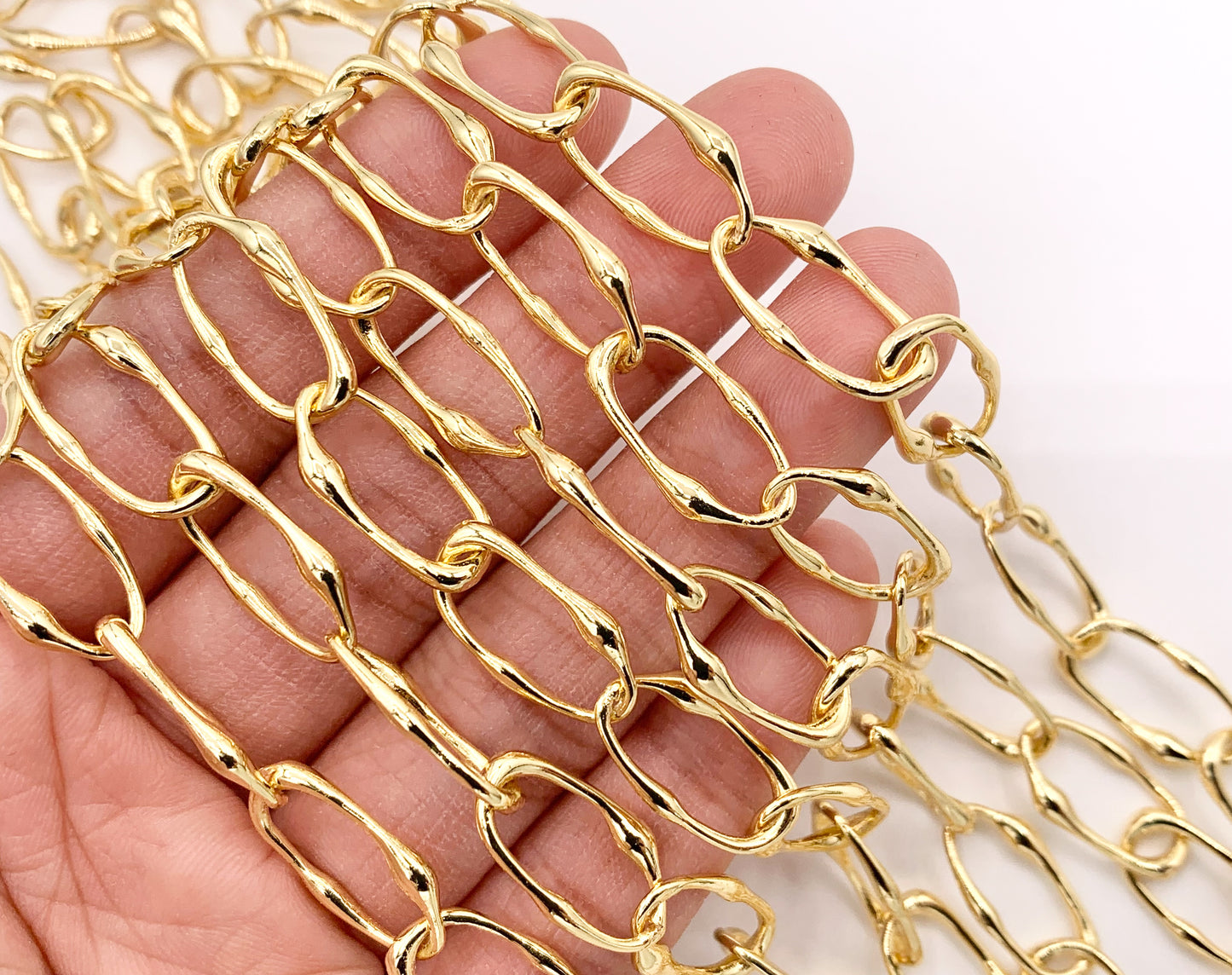 Irregular Oval Chain in Real 18K Gold Plated Chain By The Spool For Jewelry Making