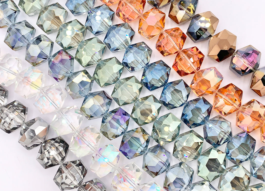 12x14mm Ice Shape Faceted Shiny Glass Hexagon Crystal Beads Strand 14 Colors Available!!