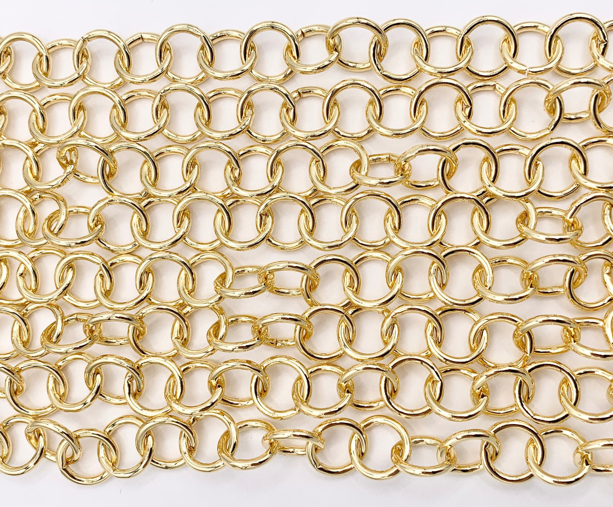 Smooth Round Chain Smooth Circle Link Chain in Real 18K Gold Plated Copper By The Spool F ...