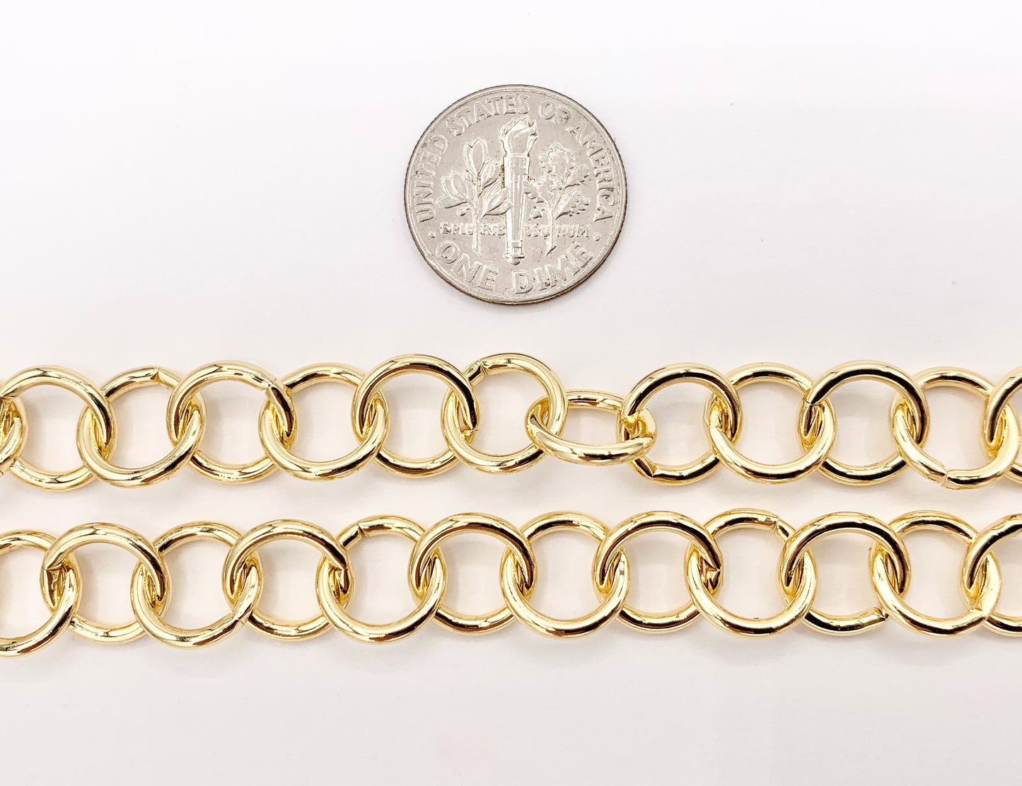Smooth Circle Link Chain in Real 18K Gold Plated Copper By The Spool For Jewelry Making