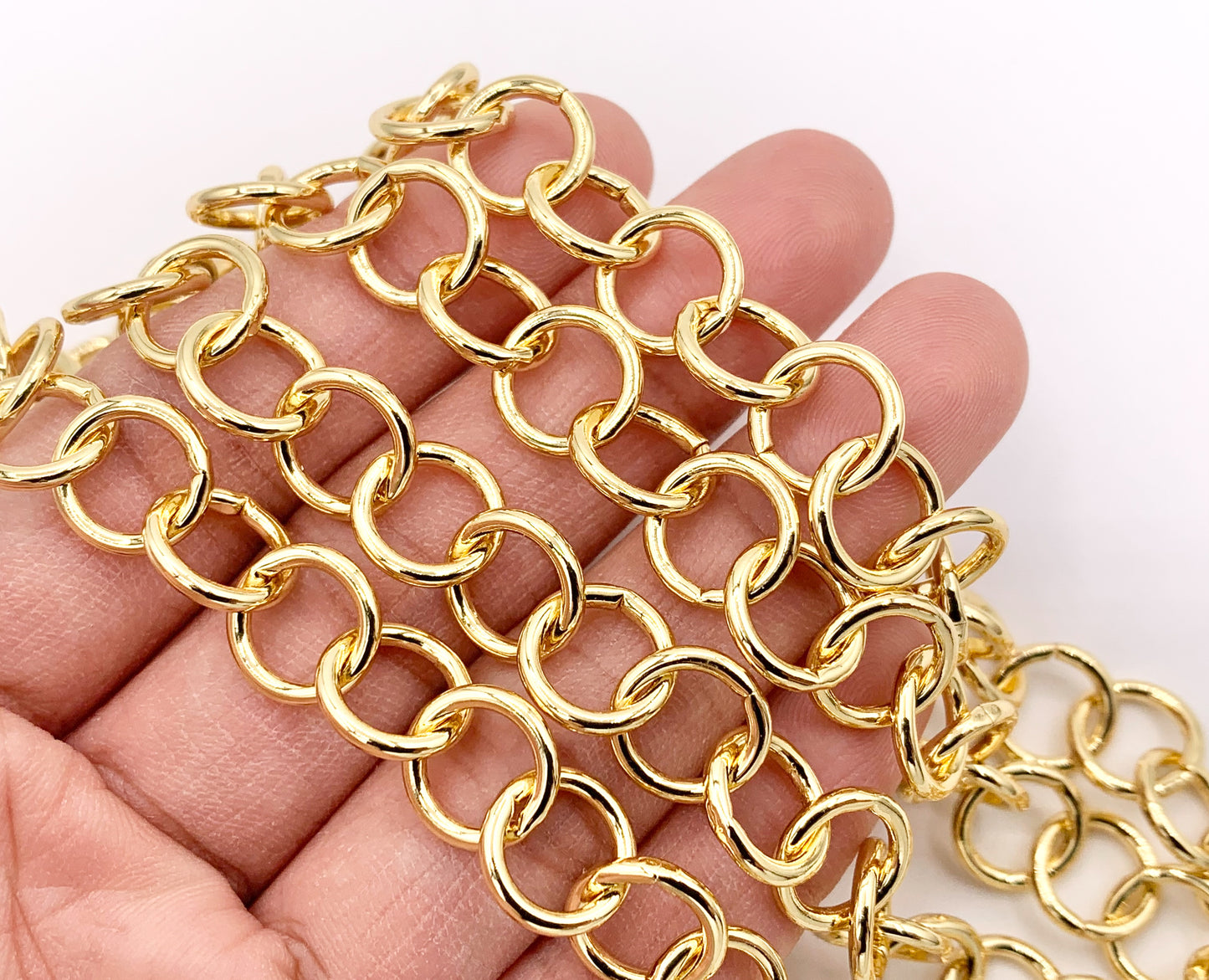 Smooth Circle Link Chain in Real 18K Gold Plated Copper By The Spool For Jewelry Making