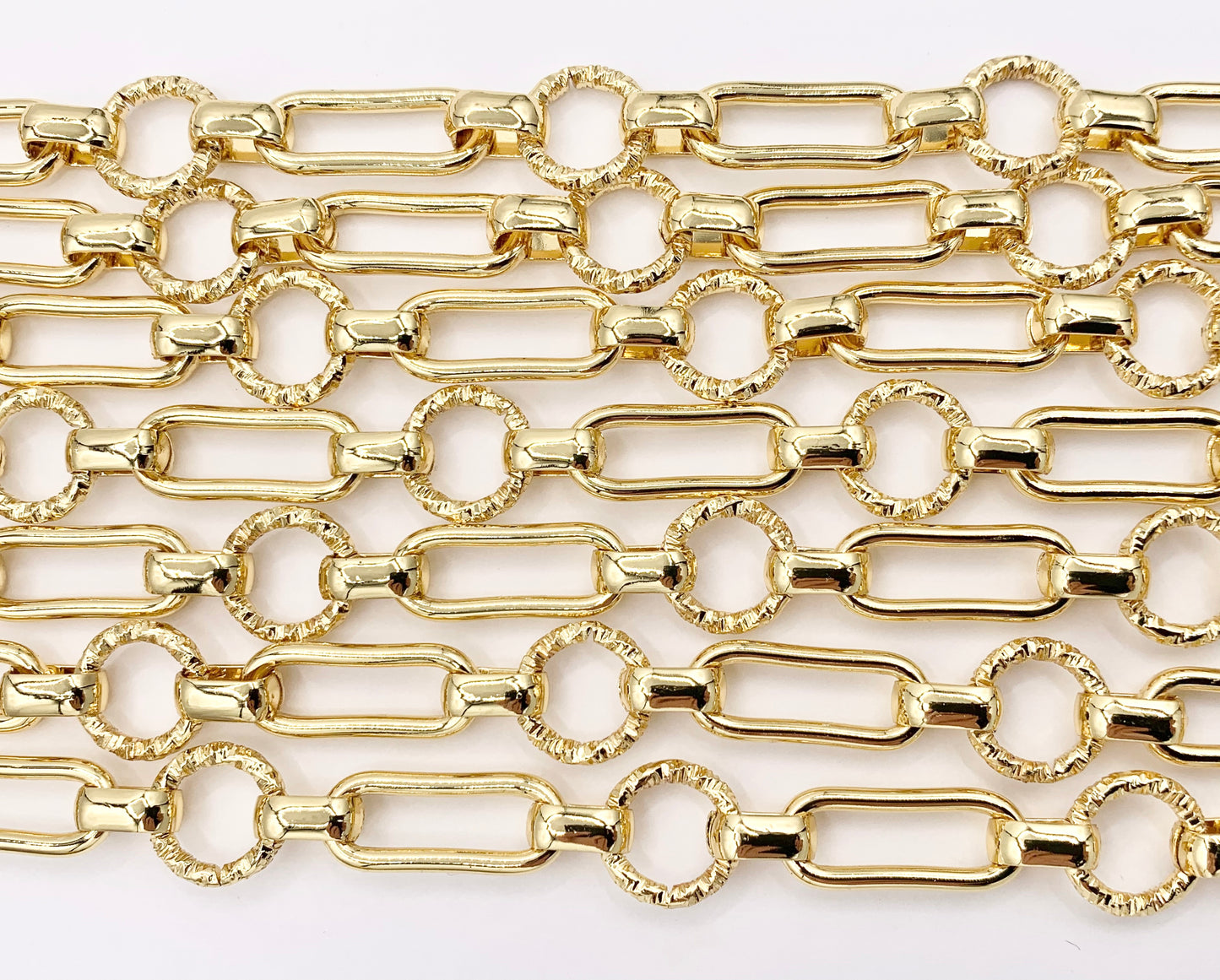 Paperclip + Textured Circle Link Chain in Real 18K Gold Plated Copper By The Spool For Jewelry Making