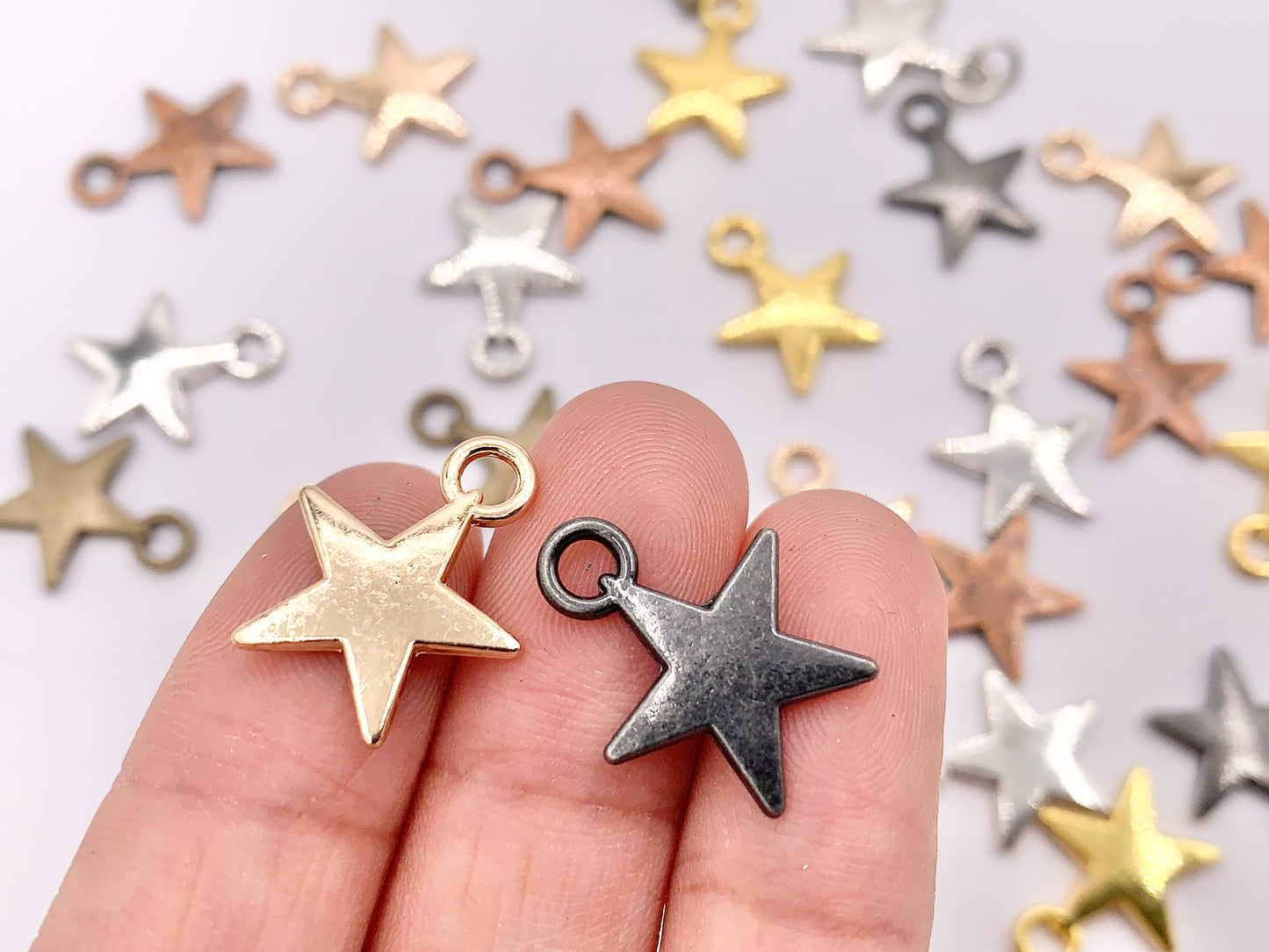 14mm Pewter Star Charms in Rosy Gold, Gold, Silver, Brass, Copper, Gunmetal