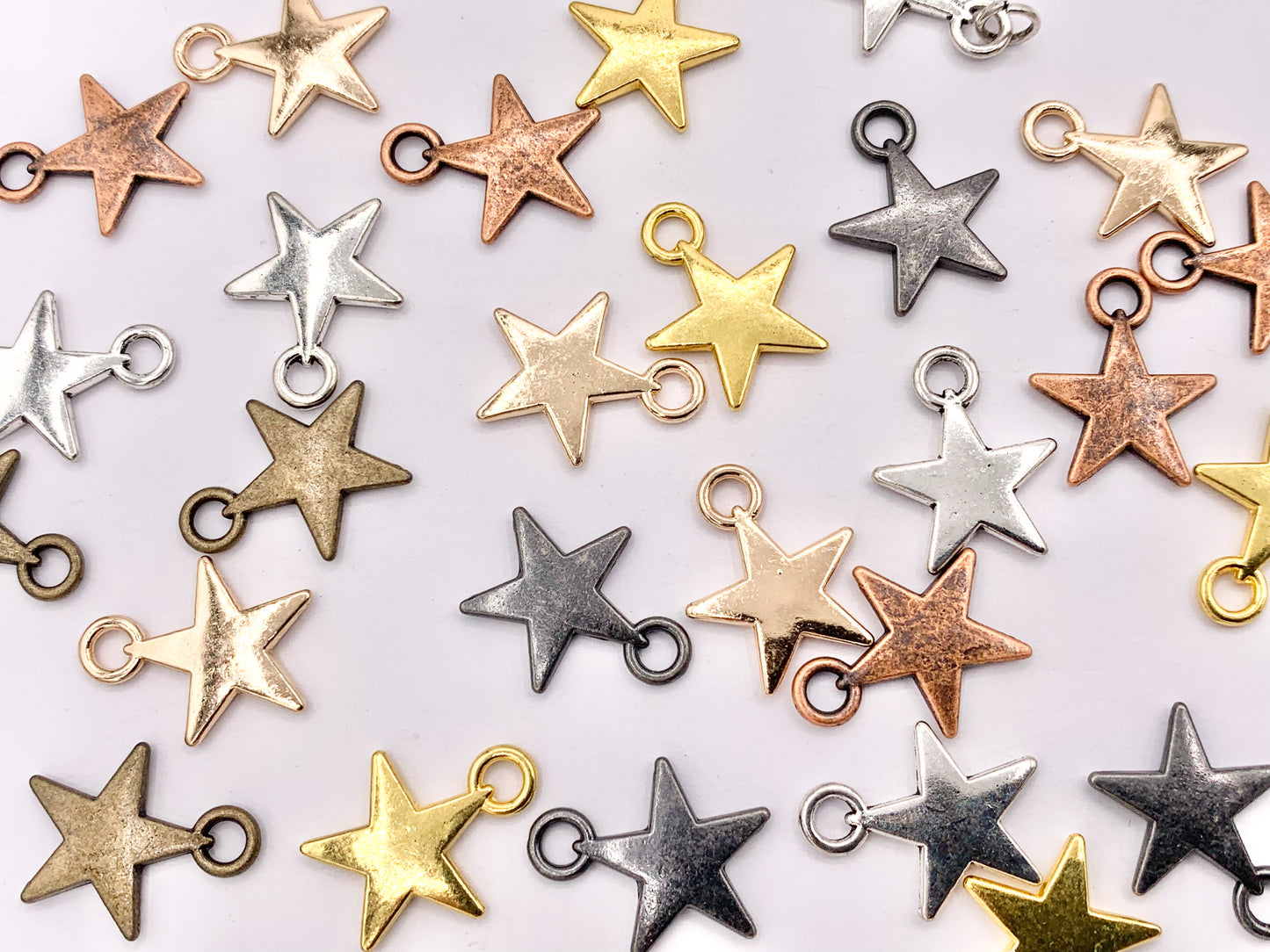 14mm Pewter Star Charms in Rosy Gold, Gold, Silver, Brass, Copper, Gunmetal