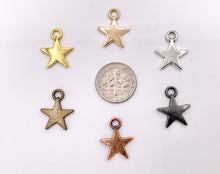 Load image into Gallery viewer, 14mm Pewter Star Charms in Rosy Gold, Gold, Silver, Brass, Copper, Gunmetal
