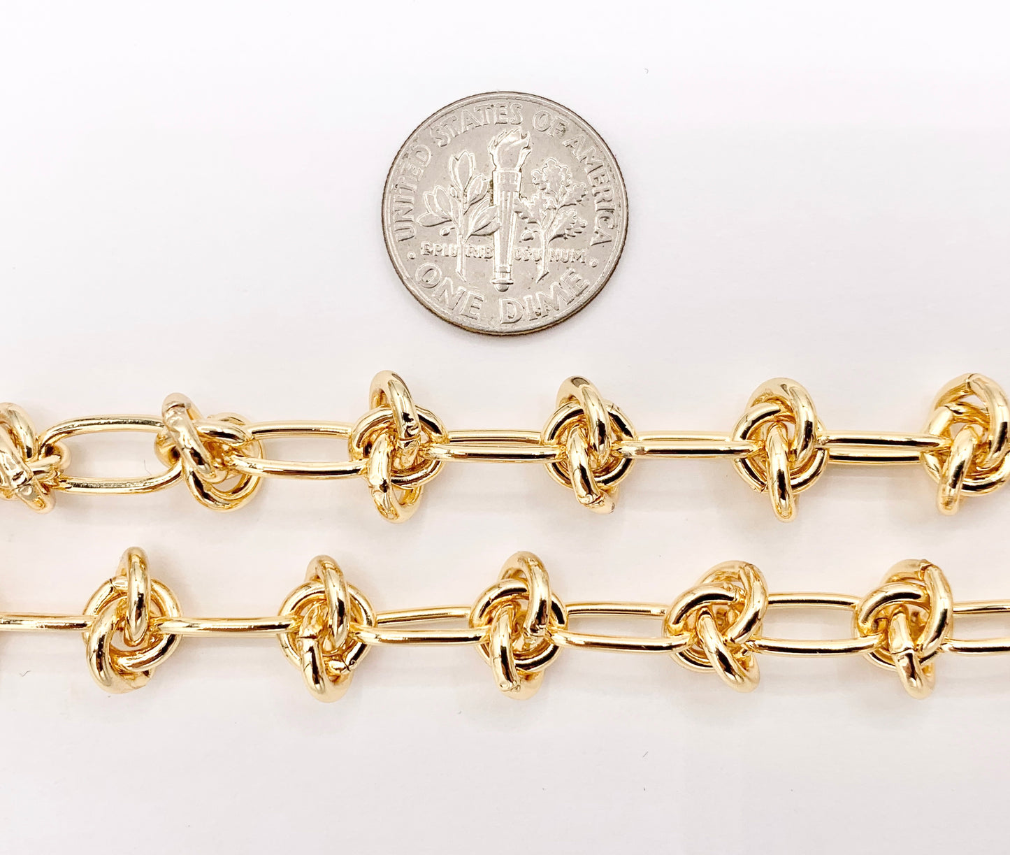 Oval/Paperclip Chain with Knot Links in Real 18K Gold Plated Chain By The Spool For Jewelry Making