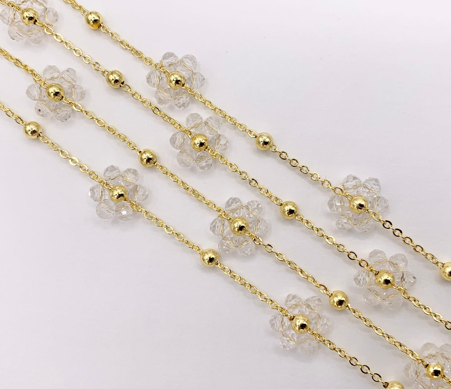 Colorful Crystal Beaded Daisy Flower Chain in 18K Gold Plated Copper By Spool For Jewelry Making