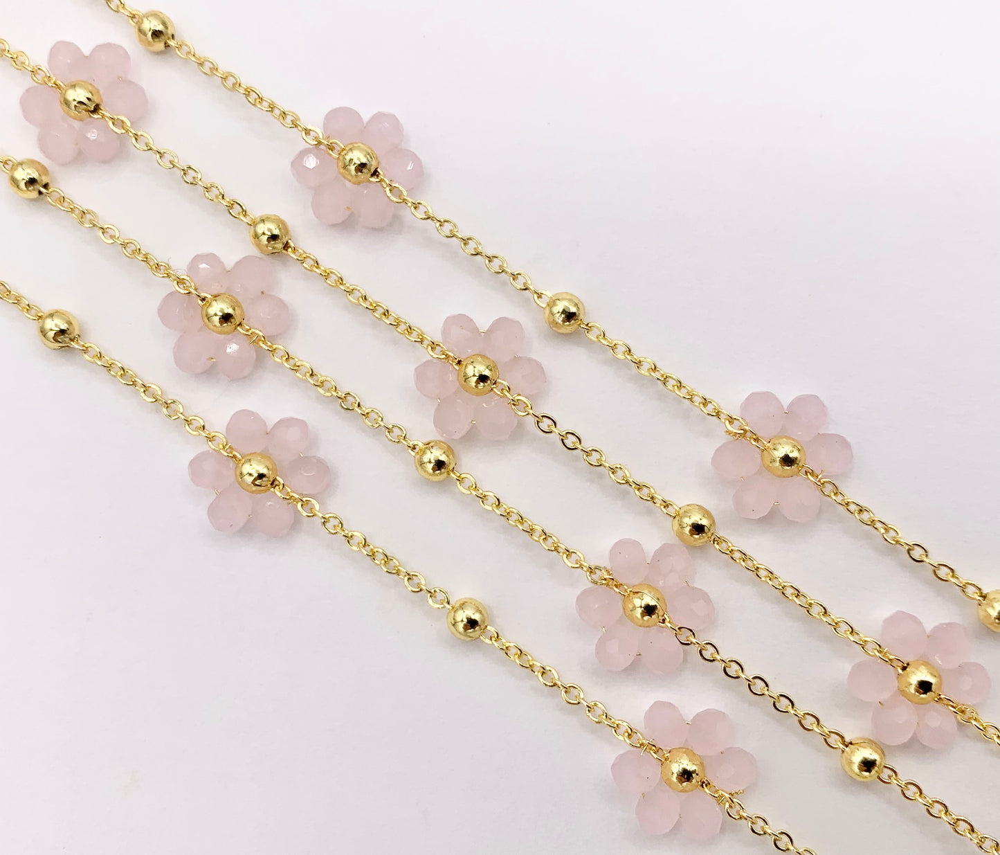 Colorful Crystal Beaded Daisy Flower Chain in 18K Gold Plated Copper By Spool For Jewelry Making
