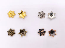 Load image into Gallery viewer, 10mm Pewter Tiny Flower Bead Caps Cute Space Beads in Gold, Silver, Copper and Bronze Color 125g
