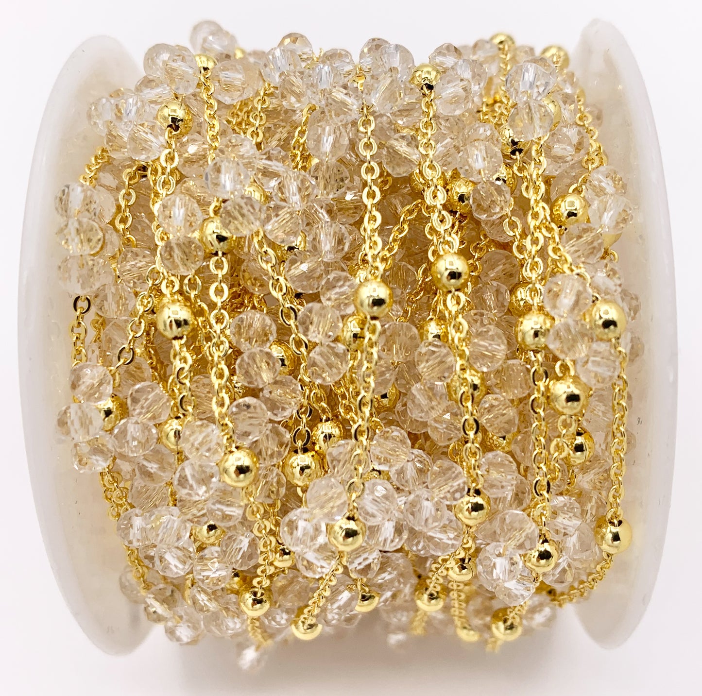 Colorful Crystal Beaded Daisy Flower Chain in 18K Gold Plated Copper By Spool For Jewelry Making