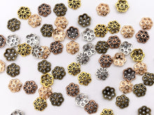 Load image into Gallery viewer, 6-7mm Pewter Tiny Daisy Bead Caps Cute Flower Space Beads in Antique Gold, Rosy Gold, Silver, Copper and Bronze Color 100
