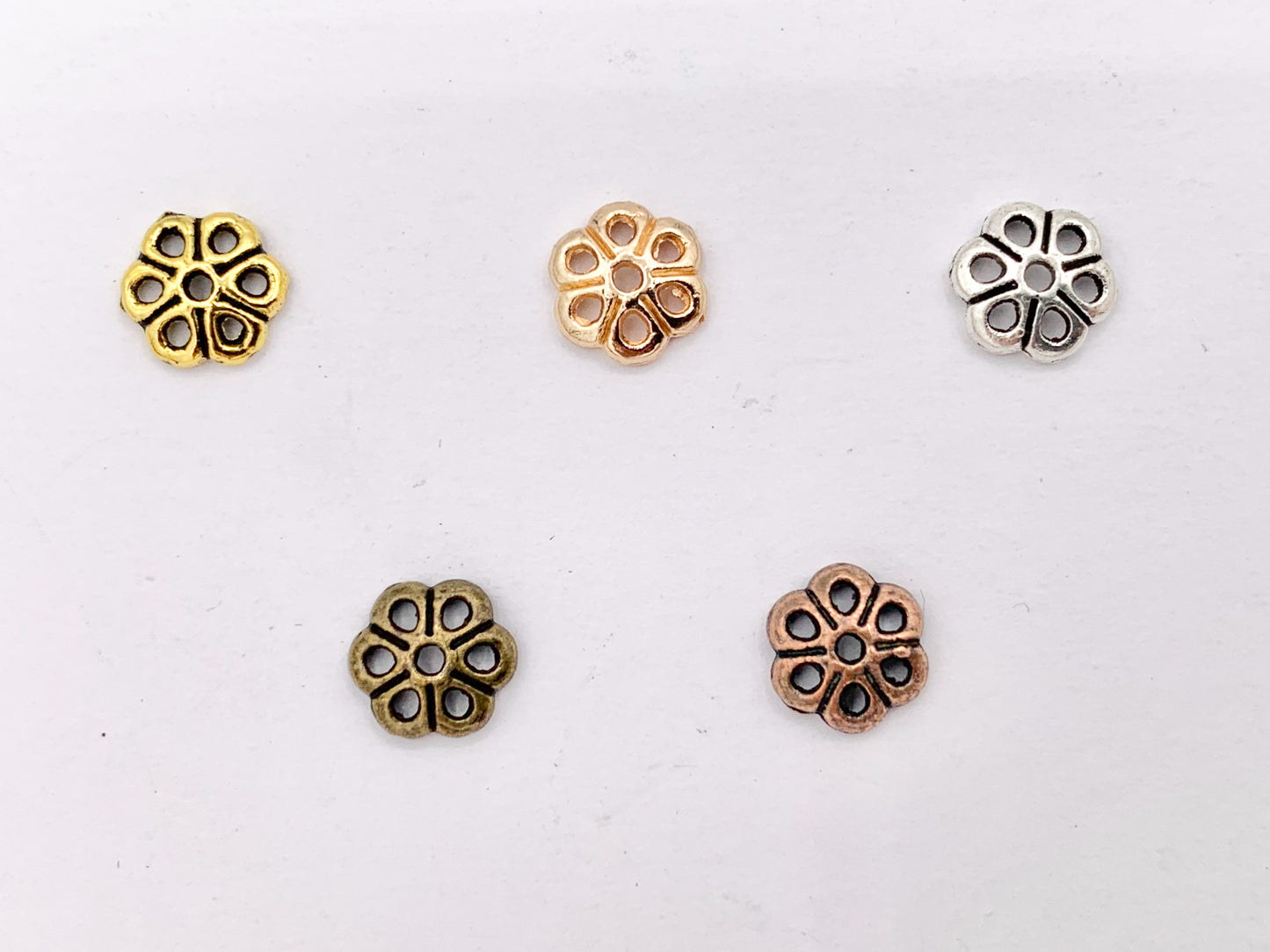 6-7mm Pewter Tiny Daisy Bead Caps Cute Flower Space Beads in Antique Gold, Rosy Gold, Silver, Copper and Bronze Color 100