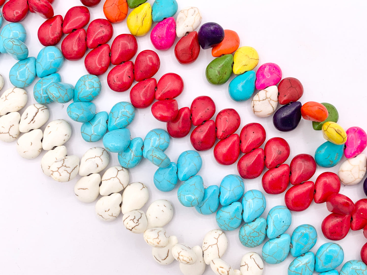 10x14mm Howlite Teardrop Beads Available in Multicolor, Red, Turquoise and White Color Around 15" Price for 1 Strand
