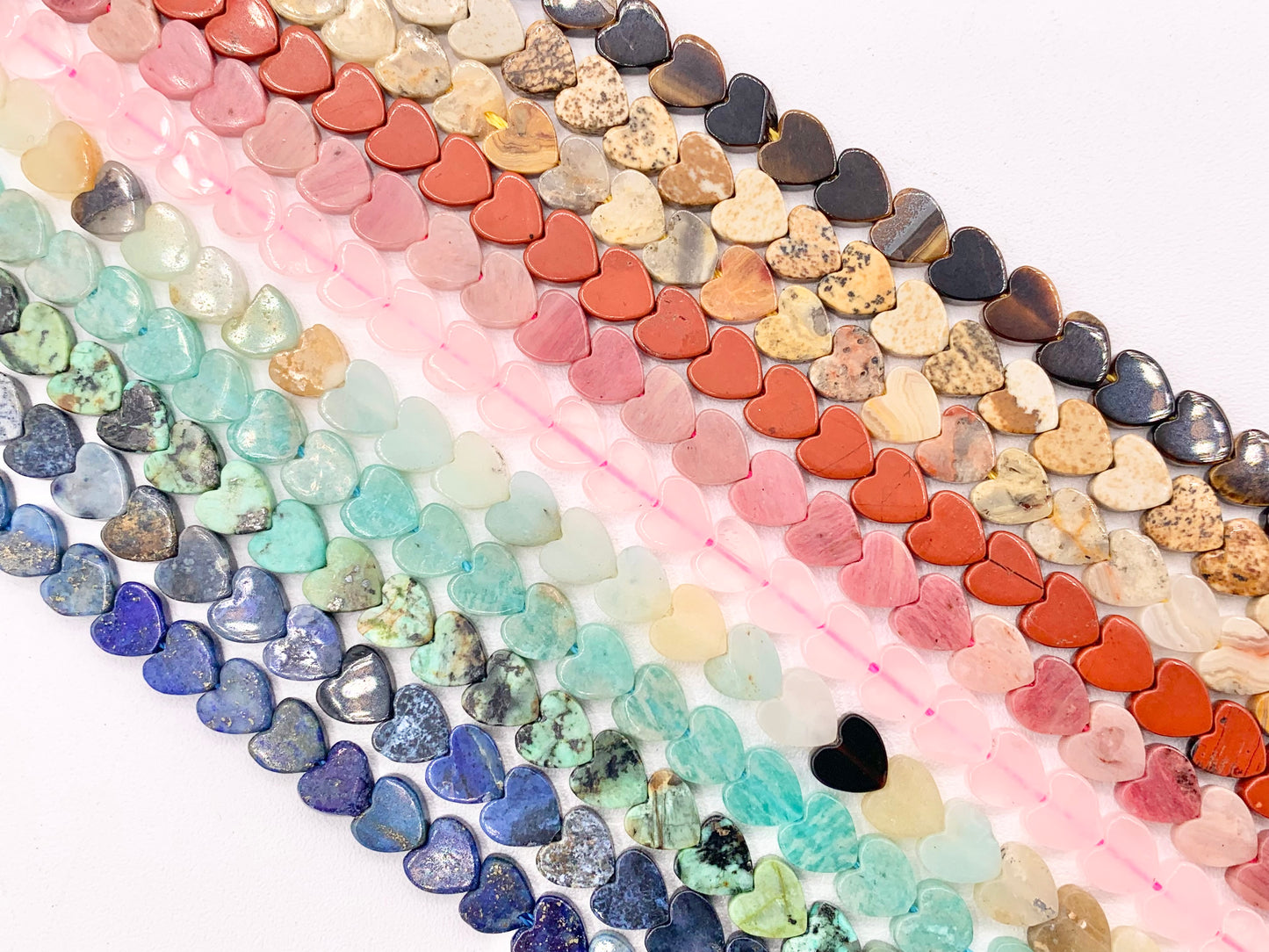 6mm Heart Shape Hand Cut Gemstone Beads Valentine's Day Heart Beads 15" Tiger's Eye/Rhodonite/Rose Quartz/Amazonite/Lapis/Agate and More