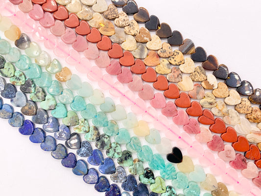 6mm Heart Shape Hand Cut Gemstone Beads Valentine's Day Heart Beads 15" Tiger's Eye/Rhodonite/Rose Quartz/Amazonite/Lapis/Agate and More